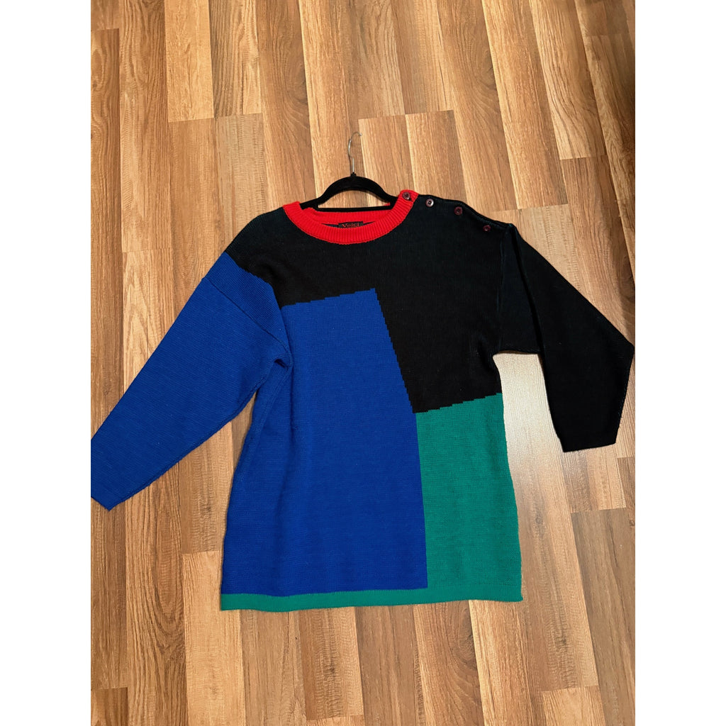 80s Voici Paris Colorblock Abstract Oversize Sweater | Size M
