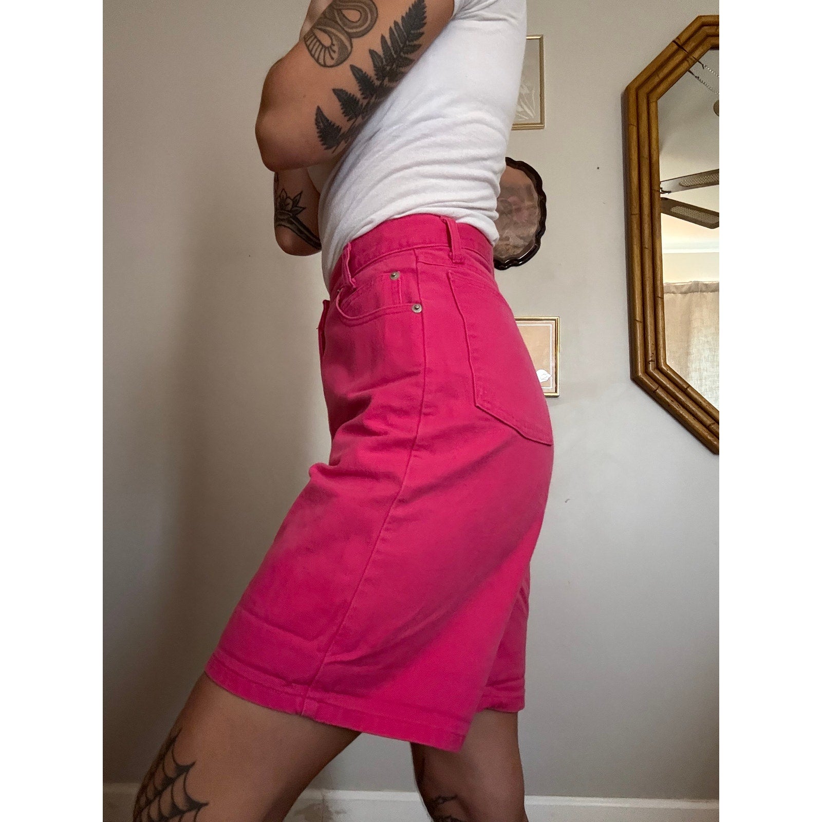 80s Skoozi Hot Pink Bermuda Denim Shorts | Size S - 26" Waist