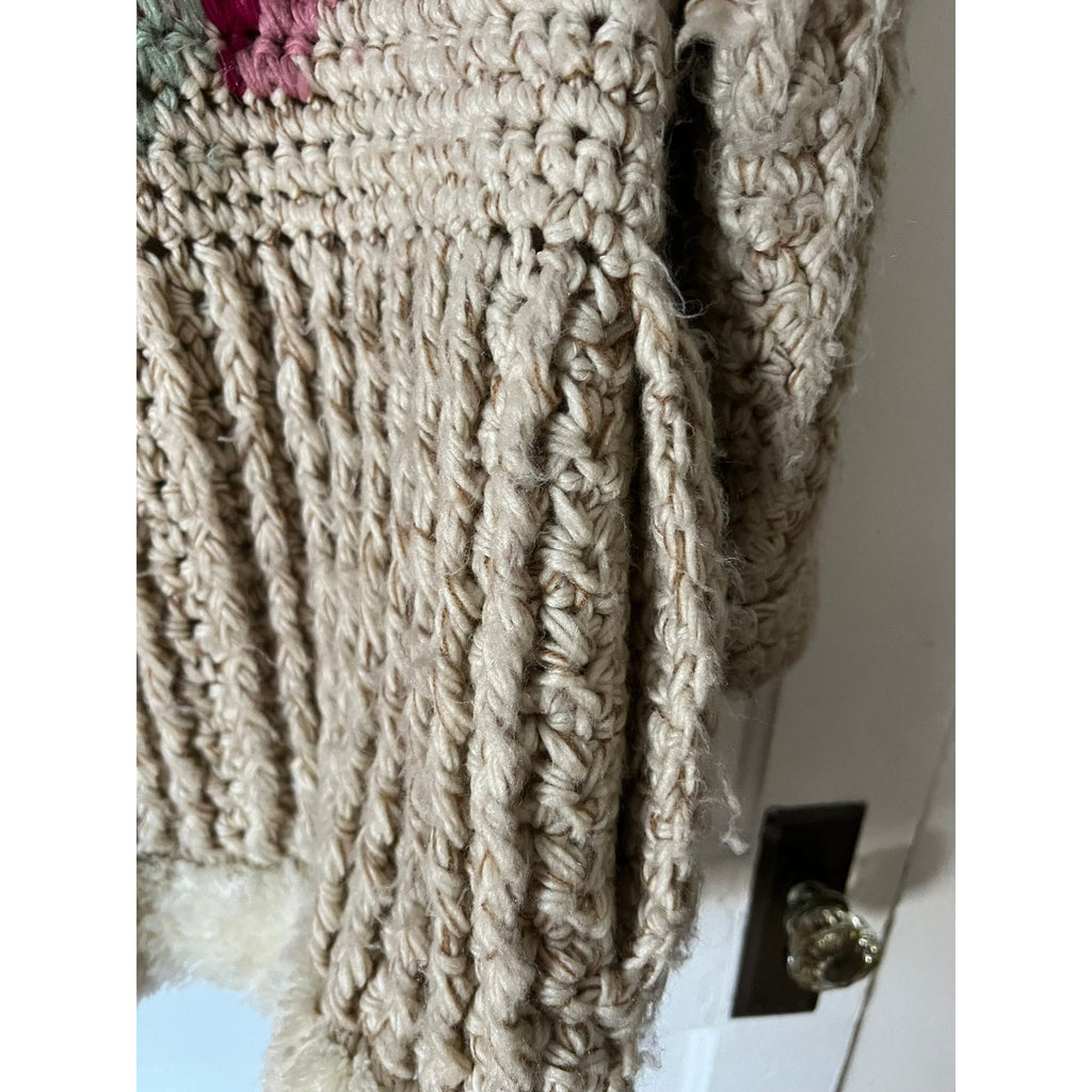 1970s Answers by Riddles Chunky Knit Fur Trim Long Cardigan / Sweater