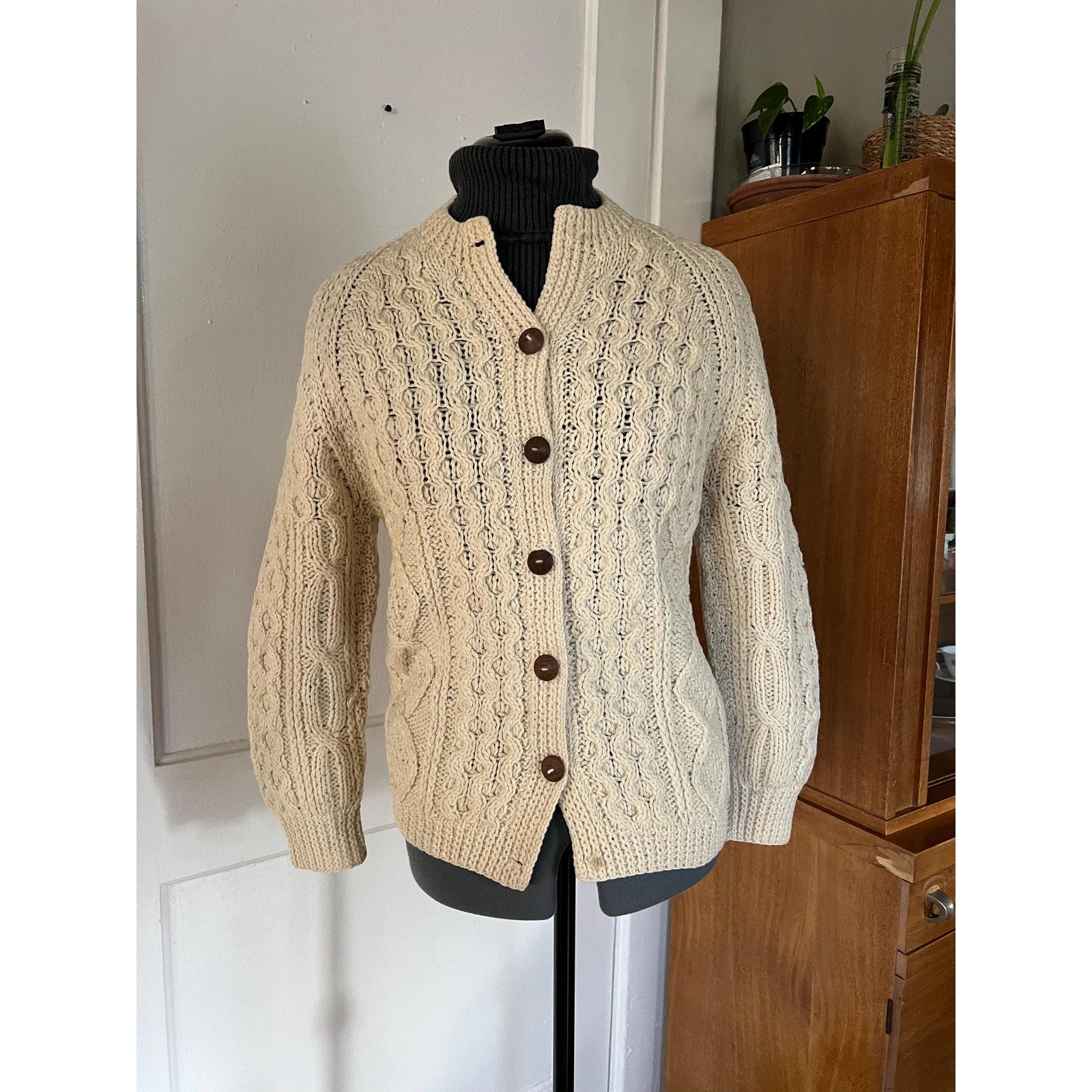 60s Pallas Irish Wool Fisherman Sweater / Cardigan | Size Medium