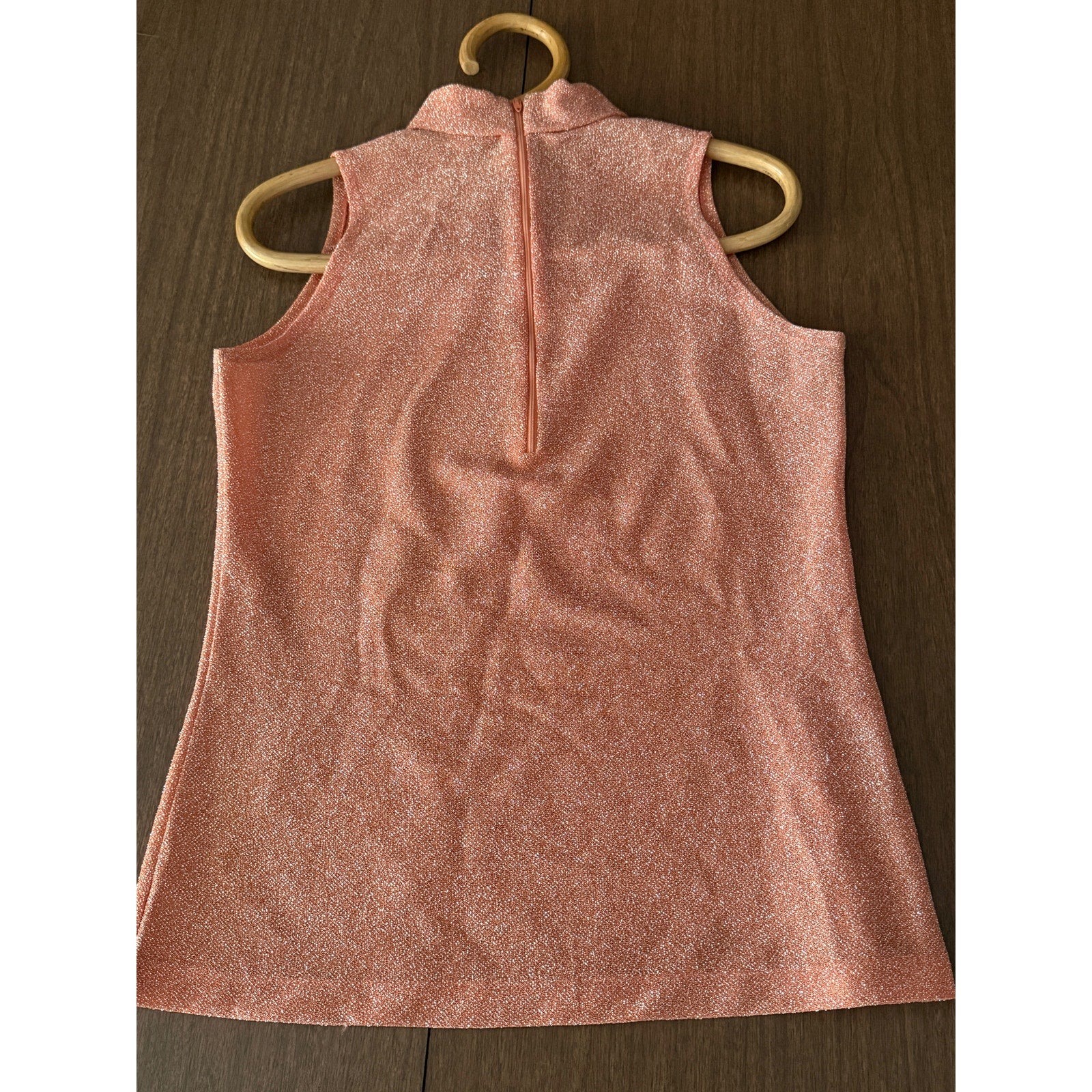 1960s Shimmery Peach Mock Neck Sleeveless Tank Top | Size S - M