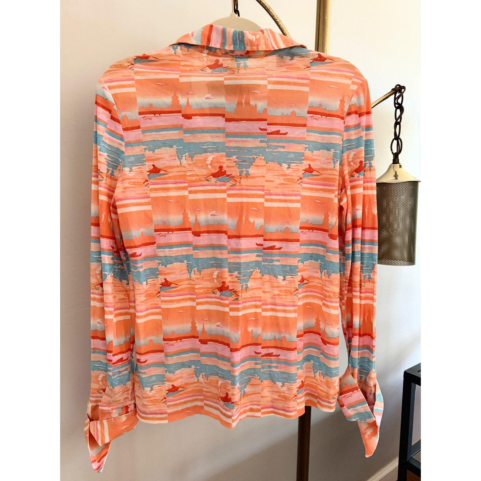 Vintage 70s Patterned Long Sleeve Disco Shirt | Button Up | Sunset Pattern