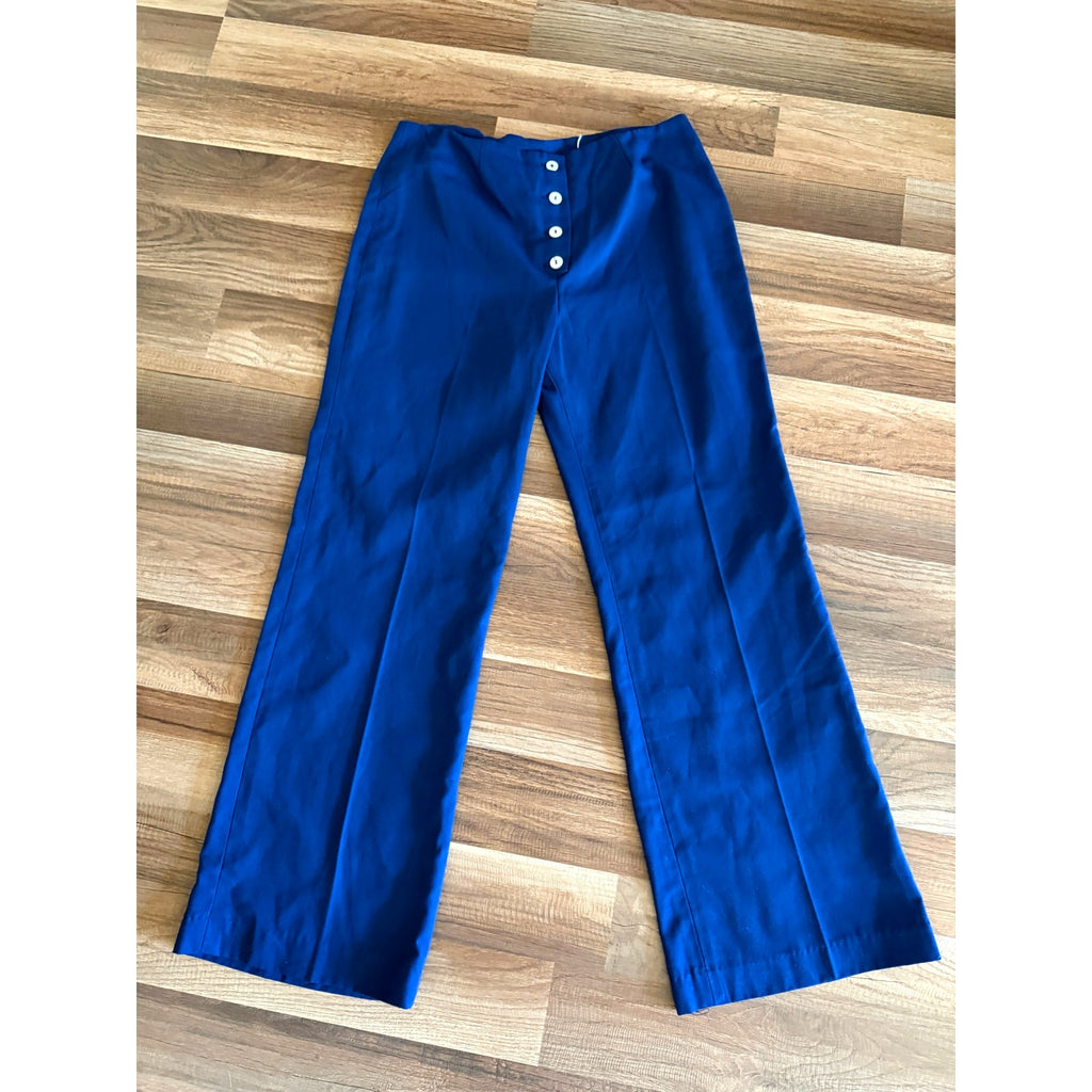 NOS 1970s Patty Woodard Navy Blue Sailor Bell Bottom Pants | Size 30W