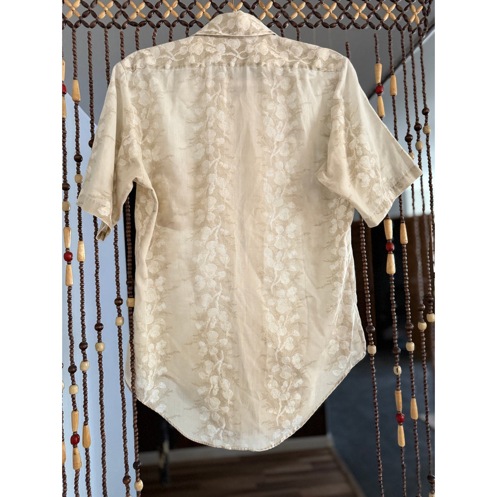 1970s Men's Beige Tropical Hawaiian Shirt | Career Club Duo | M/L