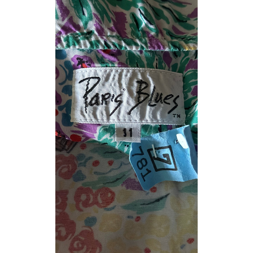 1980s Drop Waist Paris Blues Tropical Print Dress | XS 26W