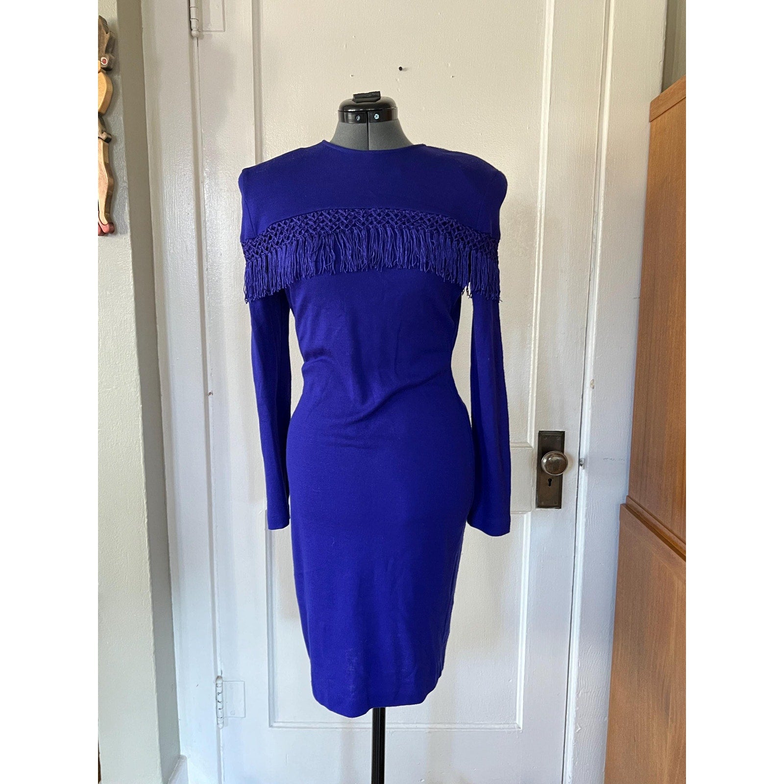 1980s Western Style Fringe Purple/Blue Sweater Dress - Size Small