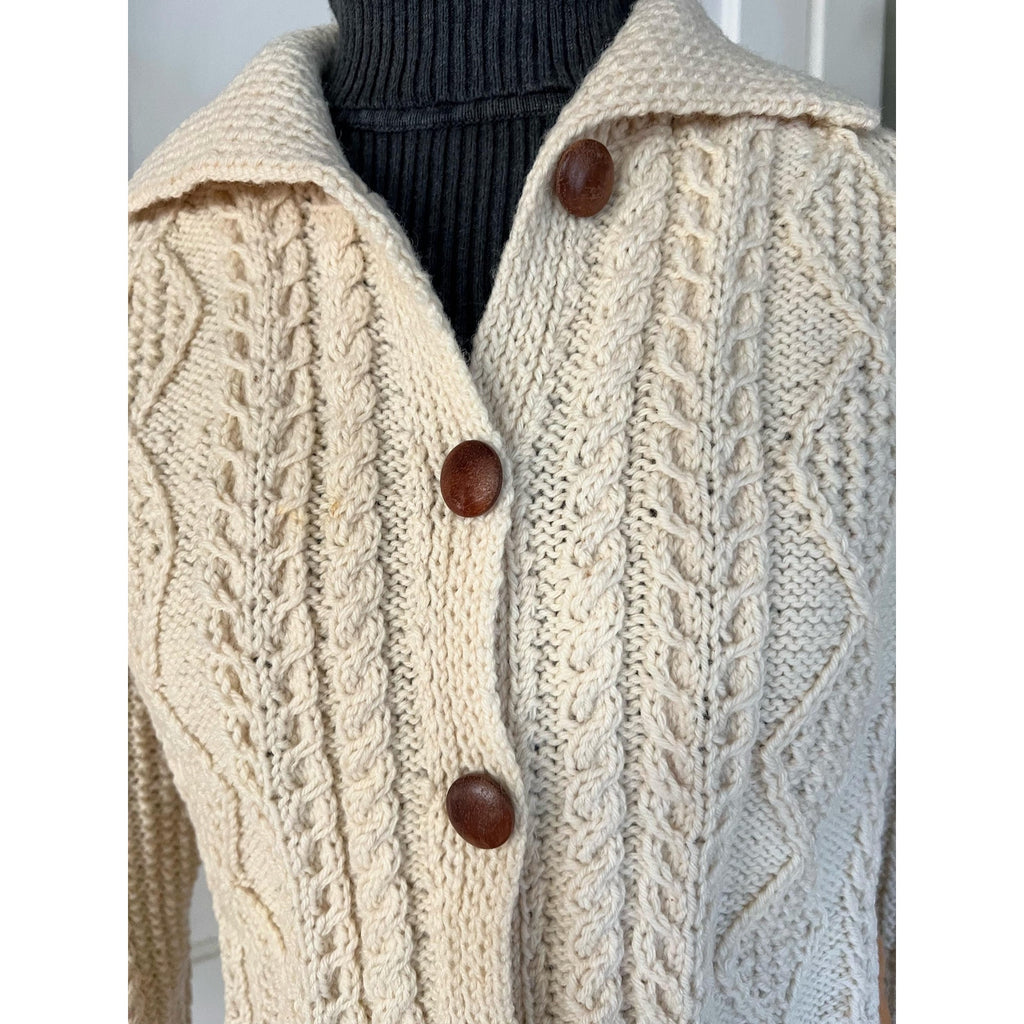 70s Mary Vintage Smith Fisherman Sweater / Cardigan | Handmade Pure Irish Wool | Size S/M