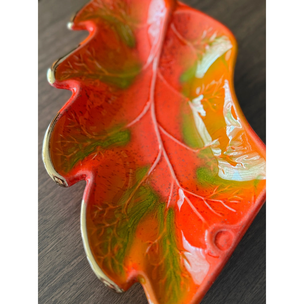 Vintage California Pottery Autumn Leaves Ceramic Snack Tray Set of 4