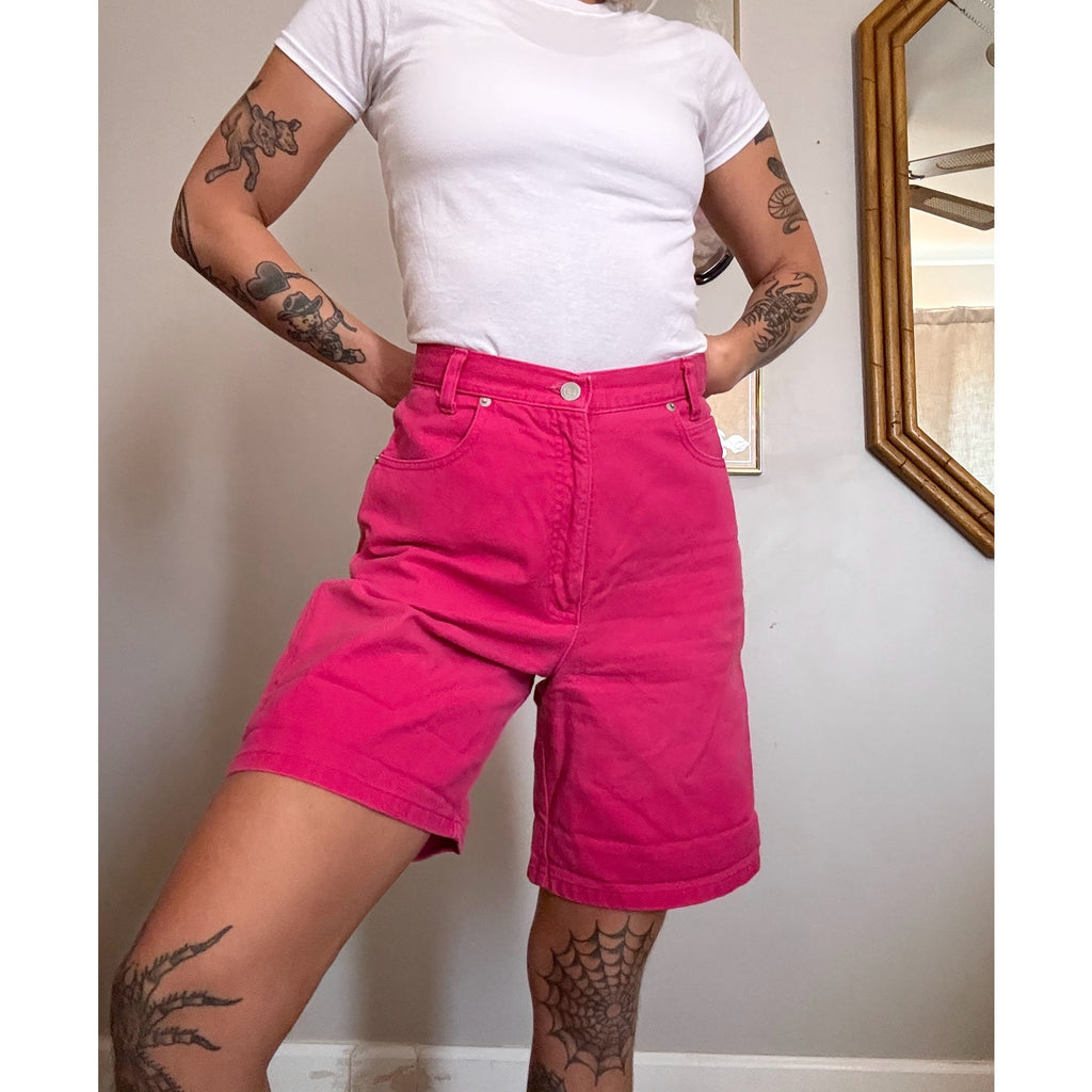 80s Skoozi Hot Pink Bermuda Denim Shorts | Size S - 26" Waist