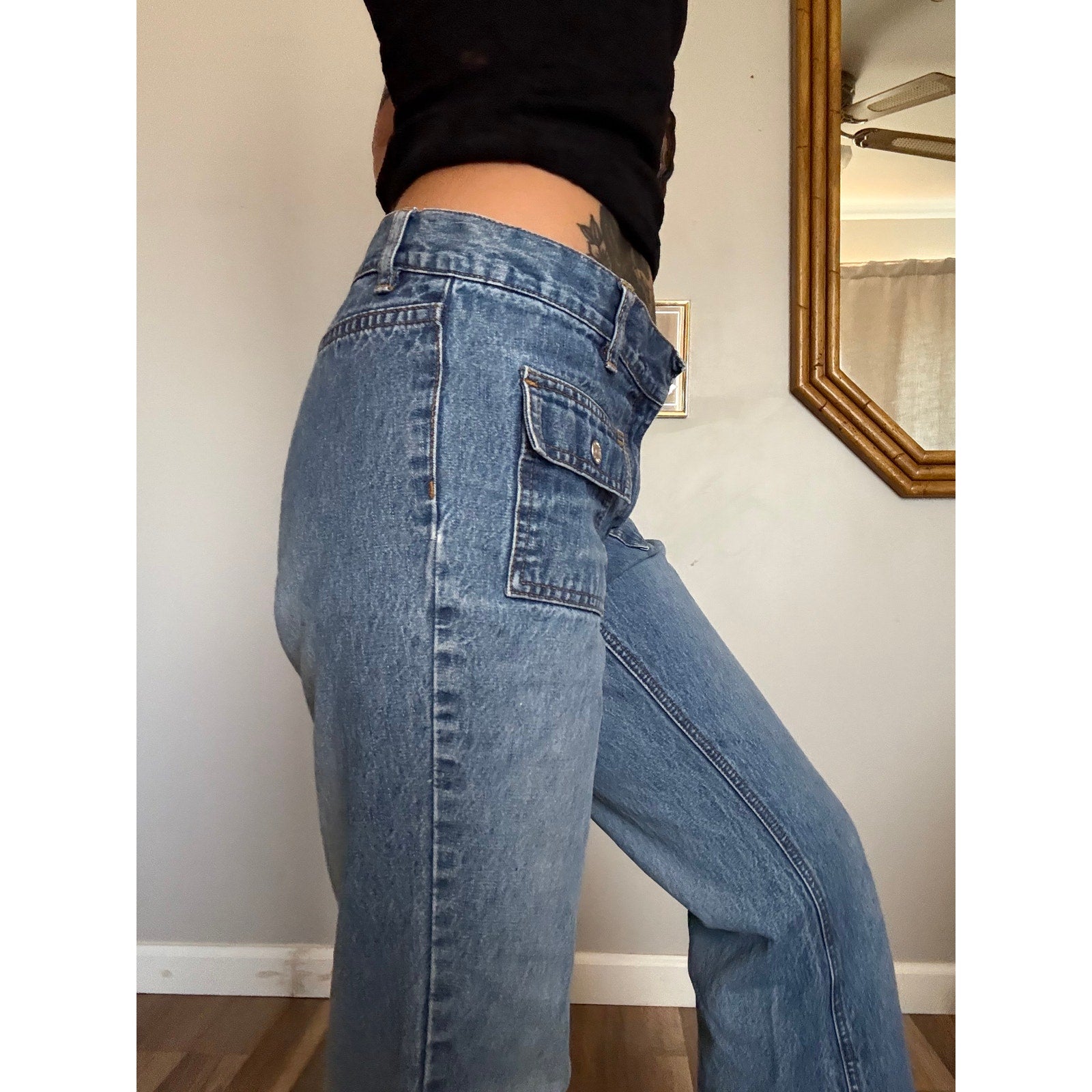 Y2K Tommy Hilfiger Faded Blue Jeans | Low Rise Bootcut Back-Pocketless | 32" Waist