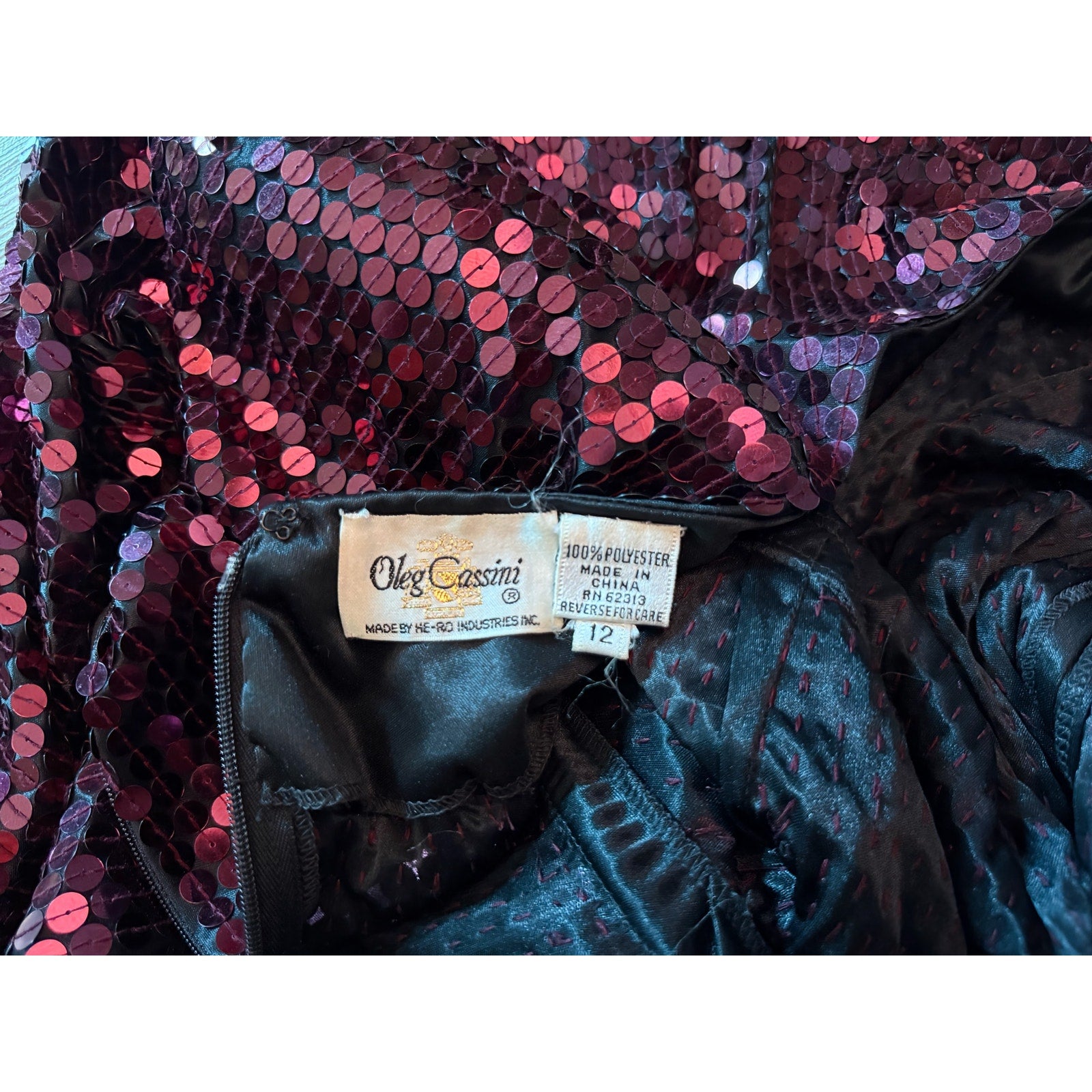 80s Oleg Cassini Maroon Sequin Drop Waist Peplum Party Dress | Size 6 - 8