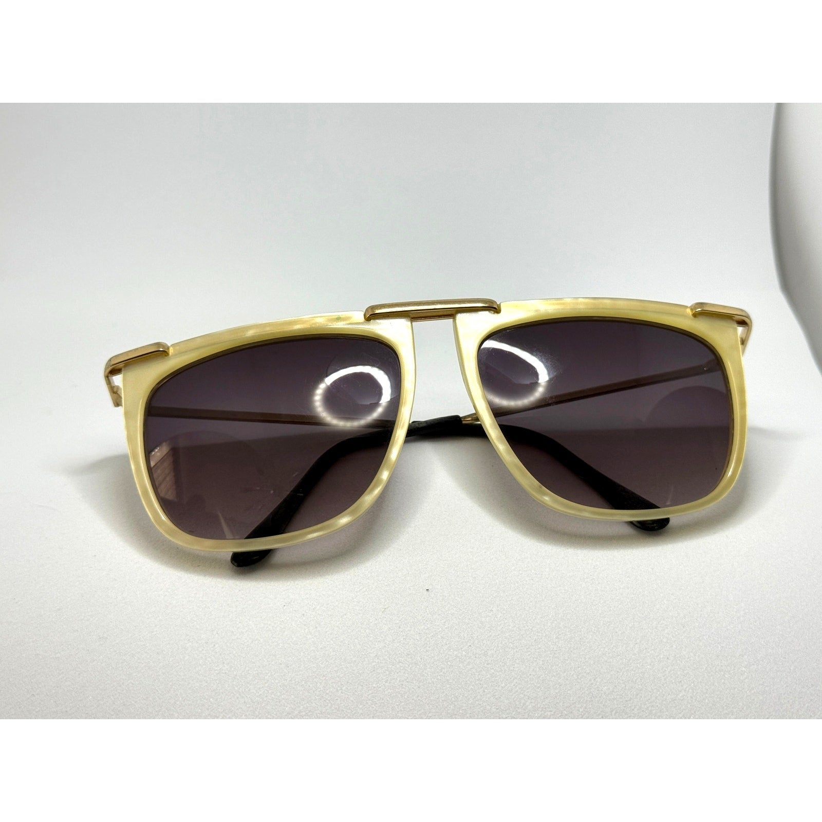 RARE 1980s Logo Paris Creative 02 Abalone Tortoiseshell Brow Line Sunglasses