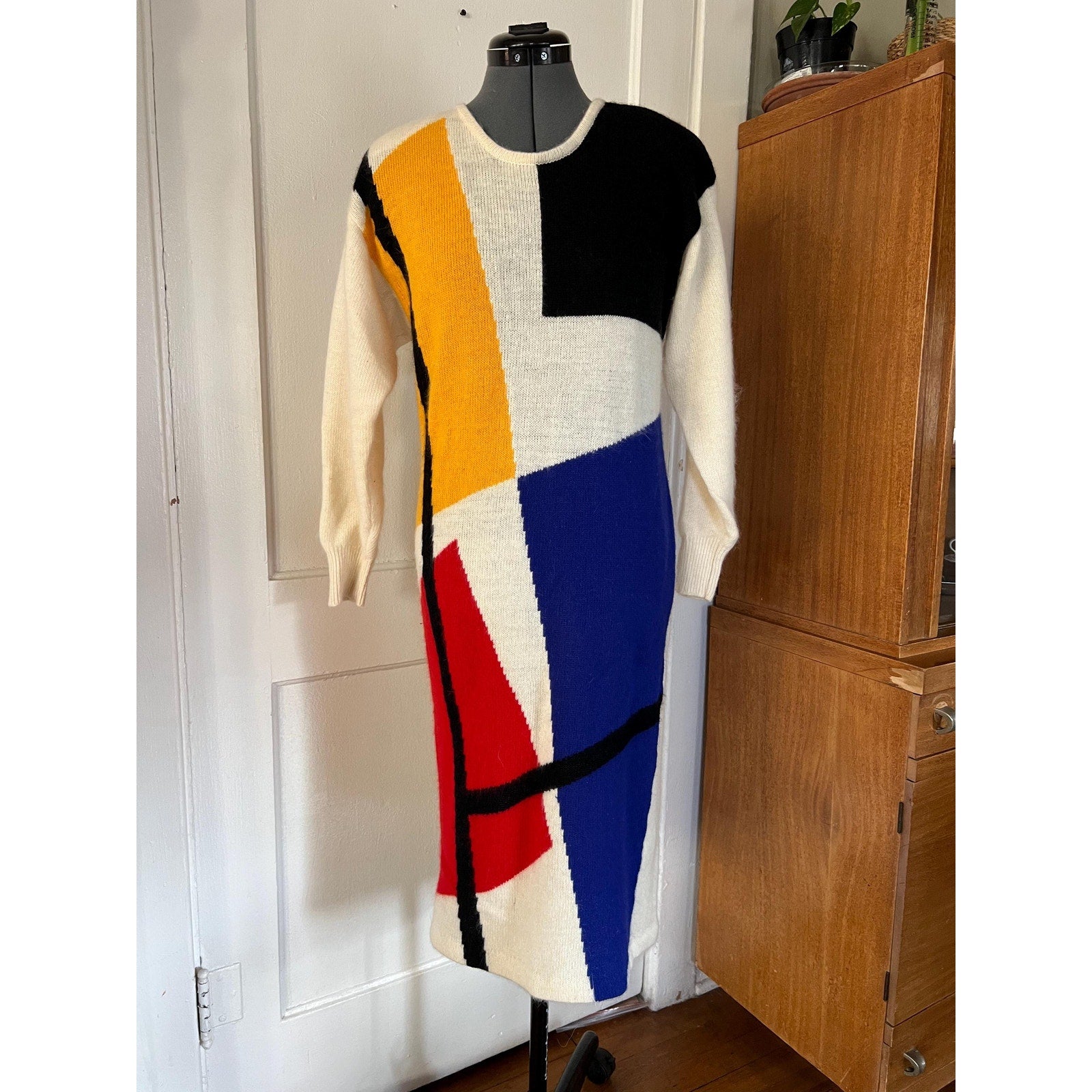 1980s IB Diffusion Color Block Wool Mohair Sweater Dress | Size Small / Medium