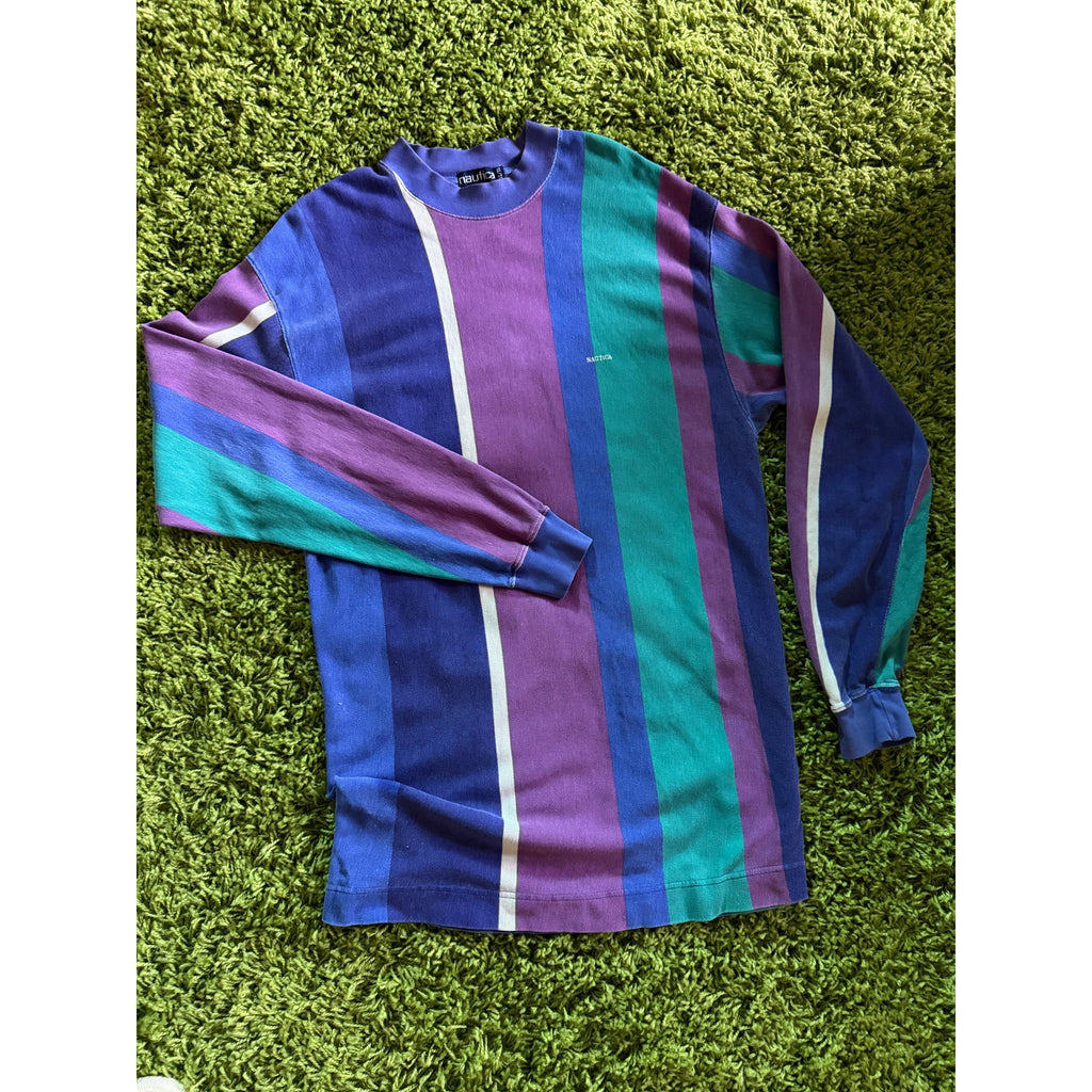 1990s Nautica Colorblock Striped Long Sleeve Rugby Shirt | 100% Cotton | XL