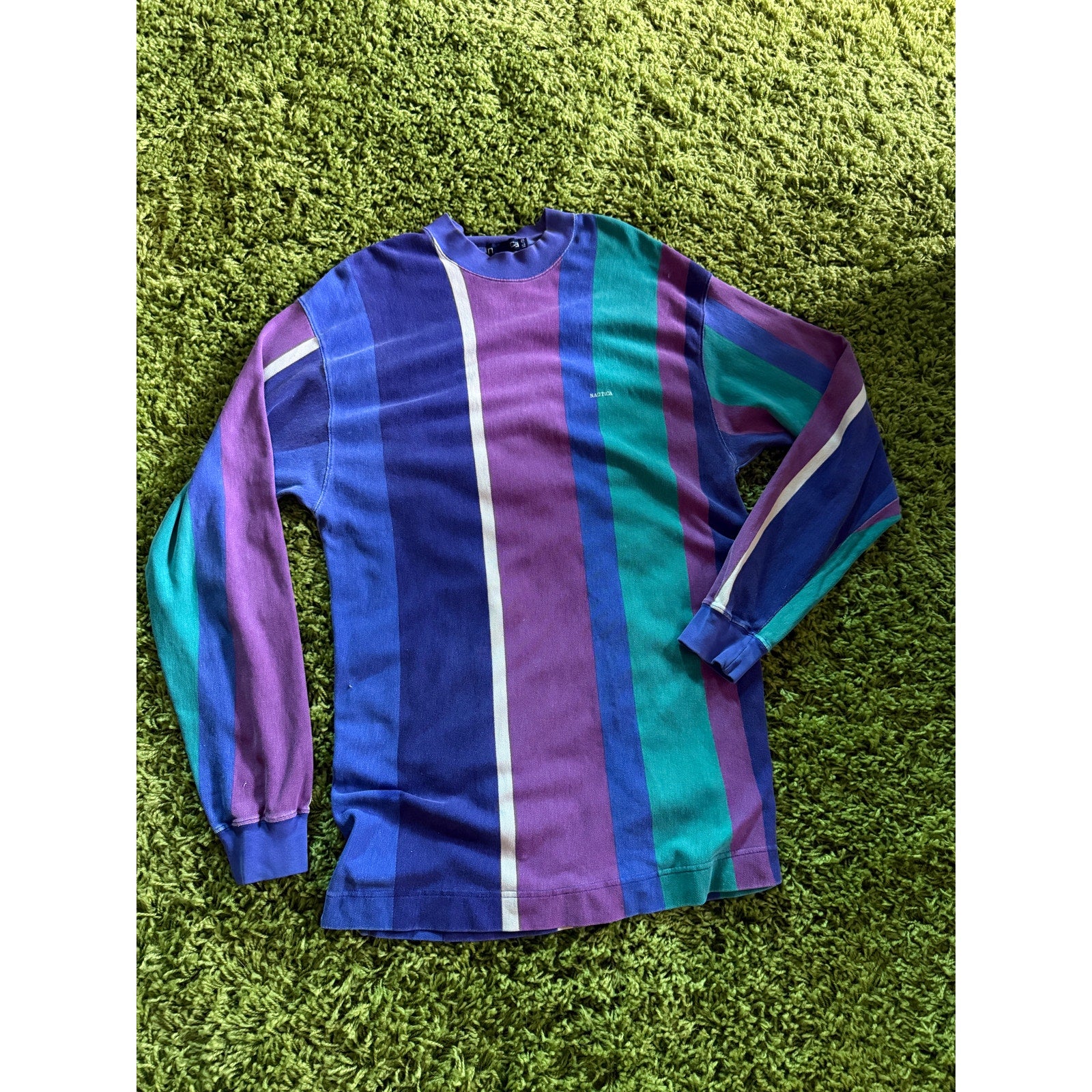 1990s Nautica Colorblock Striped Long Sleeve Rugby Shirt | 100% Cotton | XL