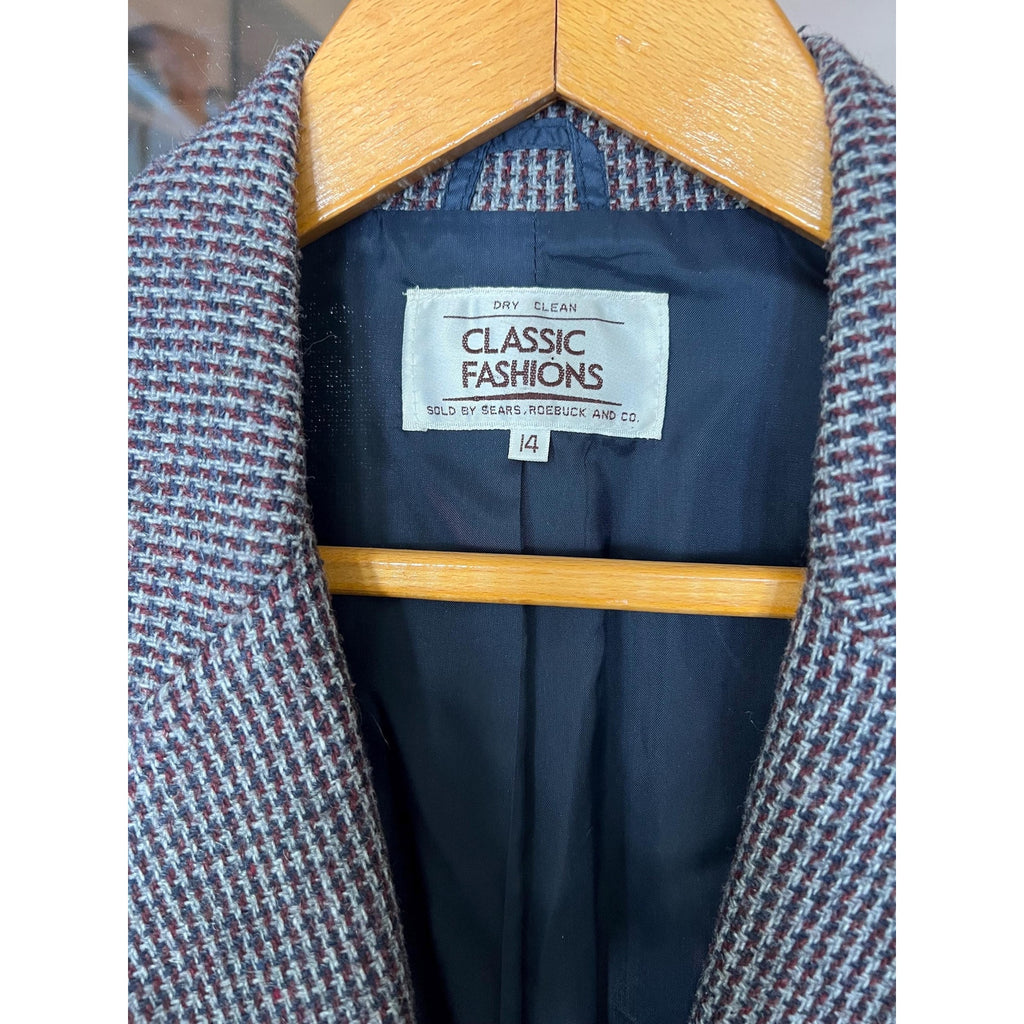 1980s Blue Plaid Blazer Jacket | Sears Roebuck & Co. | Size 14