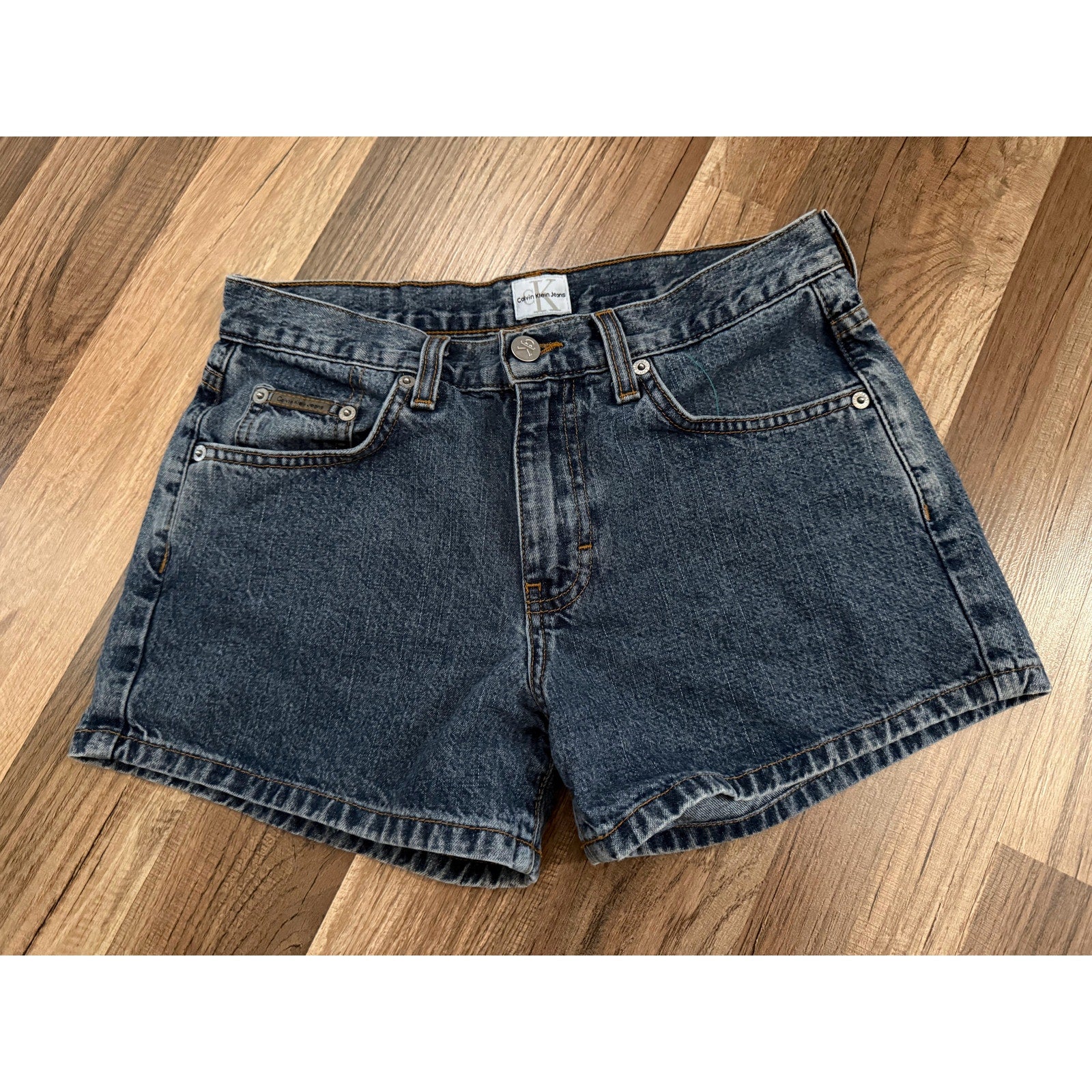 Vintage 90s Calvin Klein 5 Pocket Denim Shorts | Double Stone Wash | Size 3