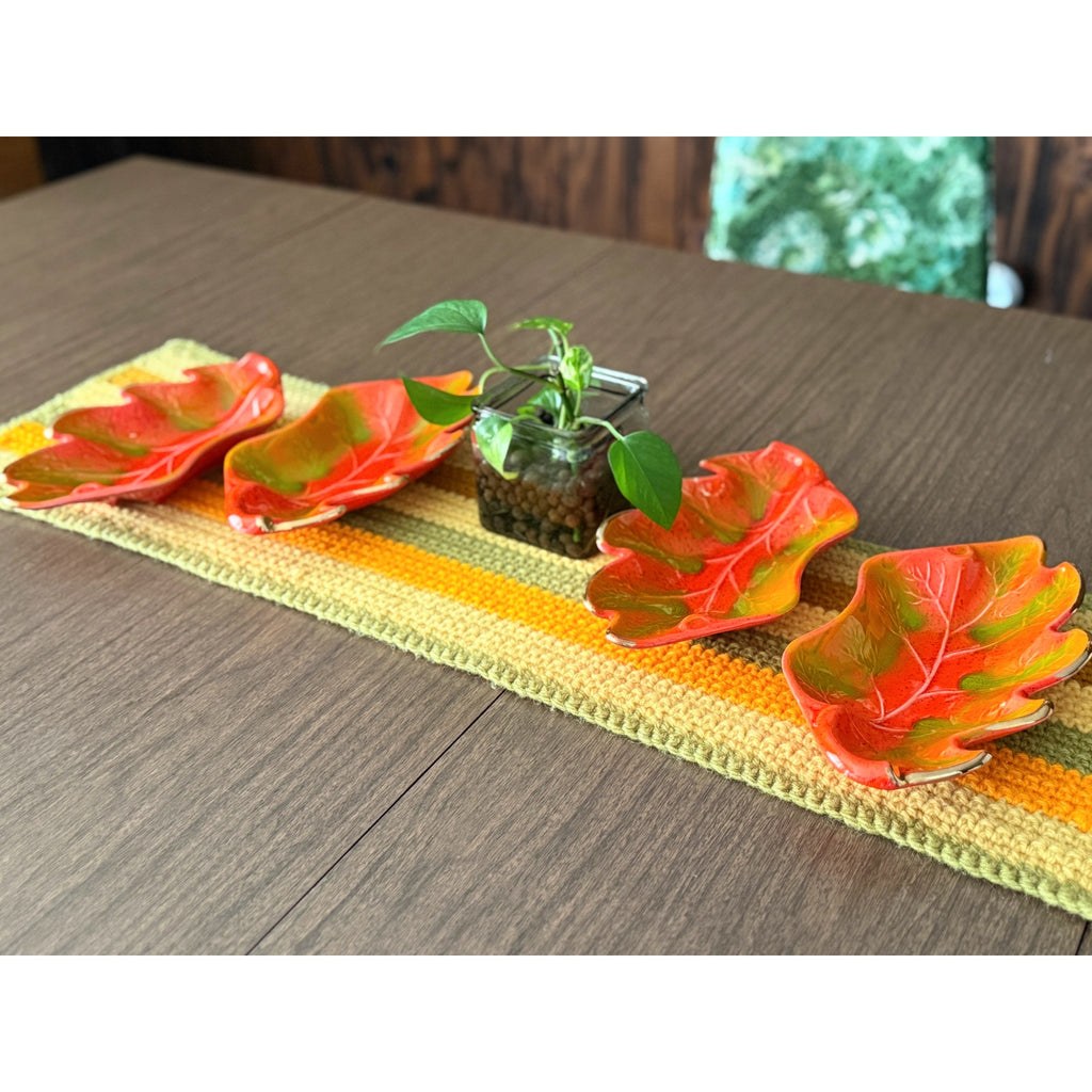 Vintage California Pottery Autumn Leaves Ceramic Snack Tray Set of 4