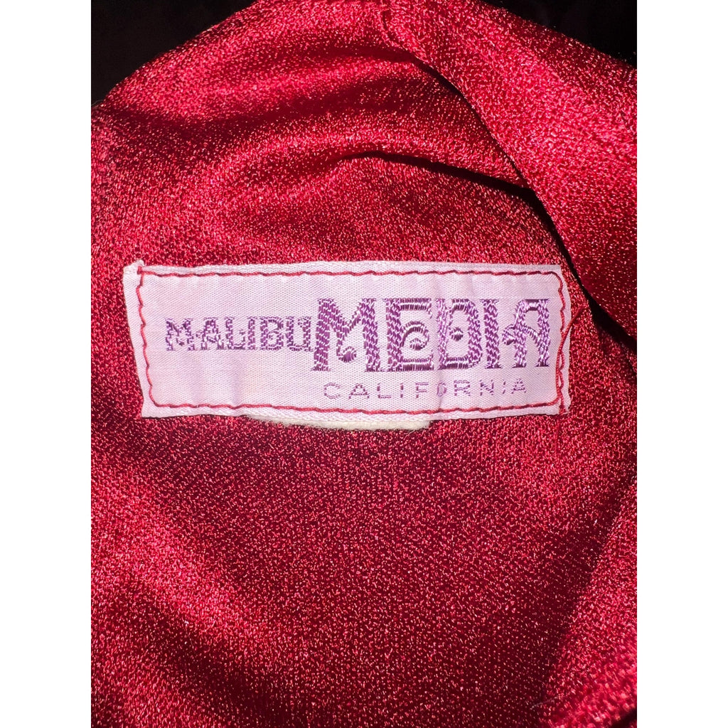 1970s Malibu Media Maroon Flutter Sleeve Maxi Dress | XS