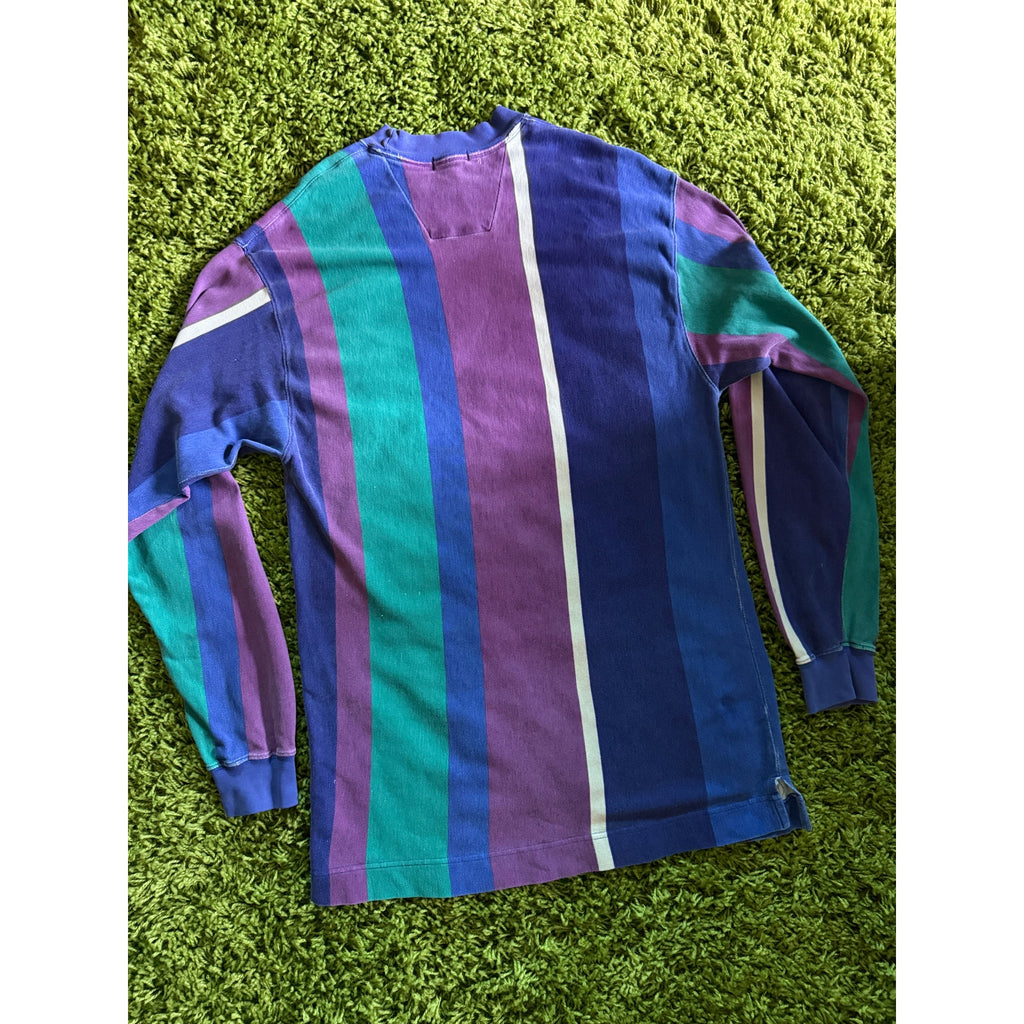 1990s Nautica Colorblock Striped Long Sleeve Rugby Shirt | 100% Cotton | XL