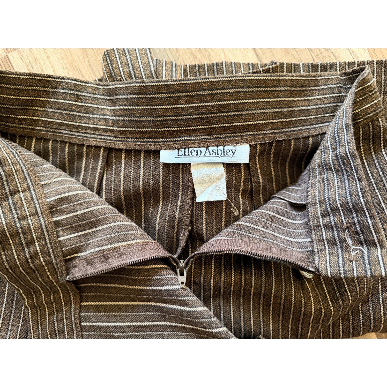 1980s Brown Pinstripe Wrap Skort | Ellen Ashley | Size Small Small