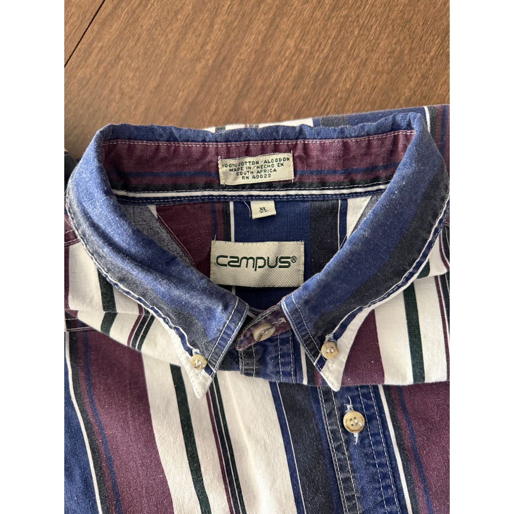 90s Campus 100% Cotton Striped Oxford Shirt | XL