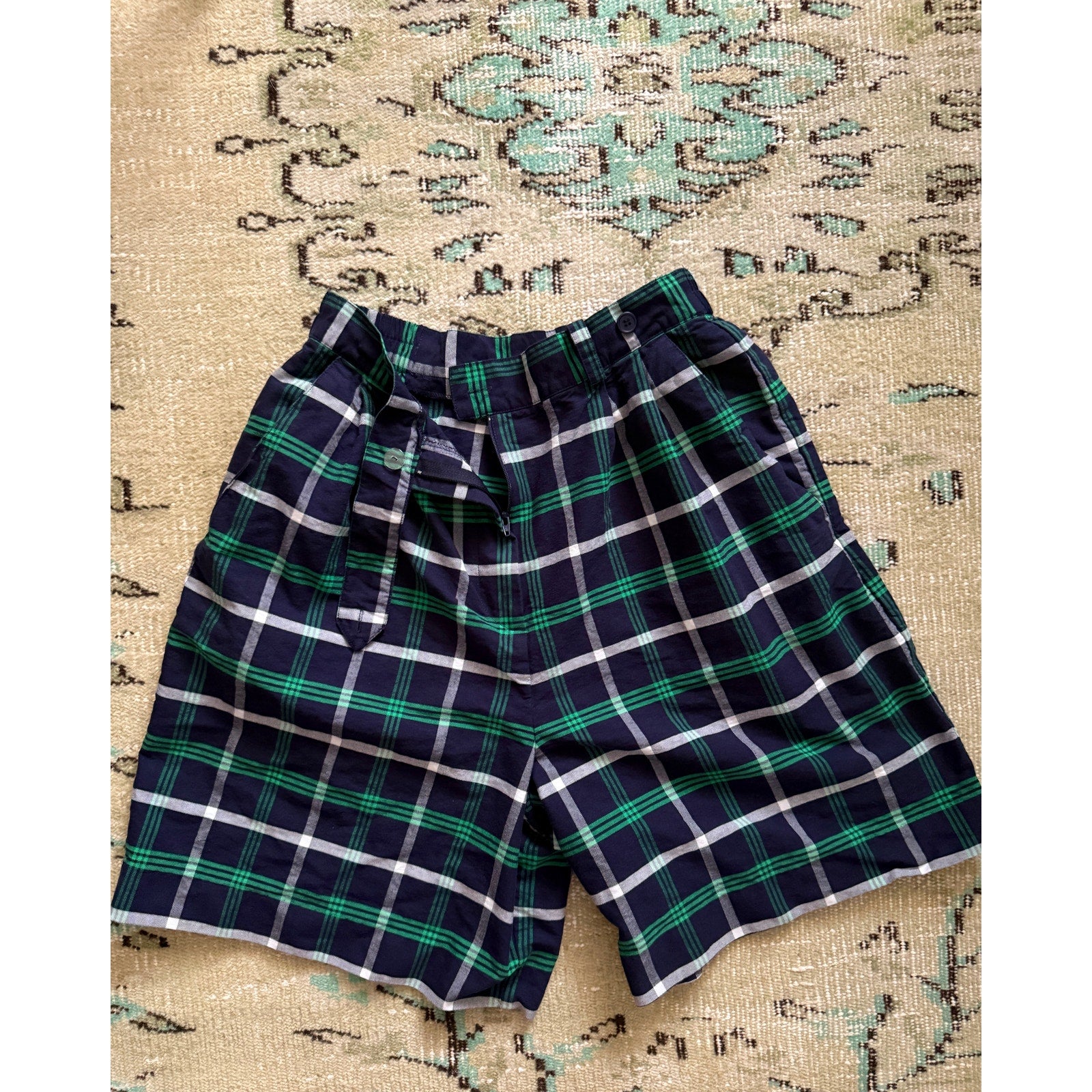 1980s Plaid Wide Leg Pleated Trouser Shorts | Size XS/S | Country Suburbans