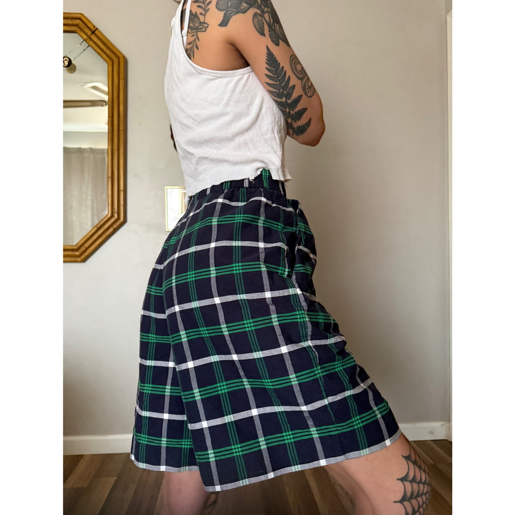 1980s Plaid Wide Leg Pleated Trouser Shorts | Size XS/S | Country Suburbans