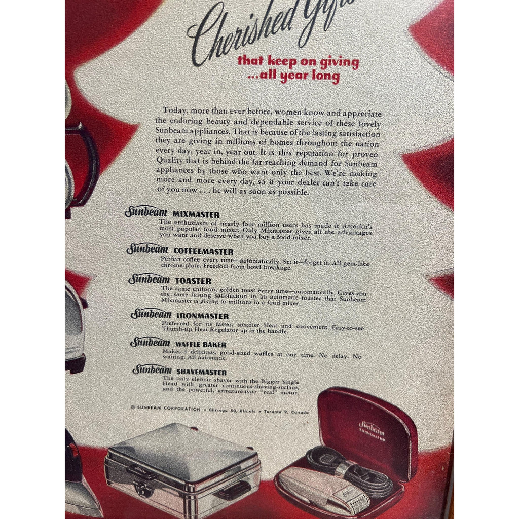 1949 Vintage Framed Sunbeam Christmas Advertisement