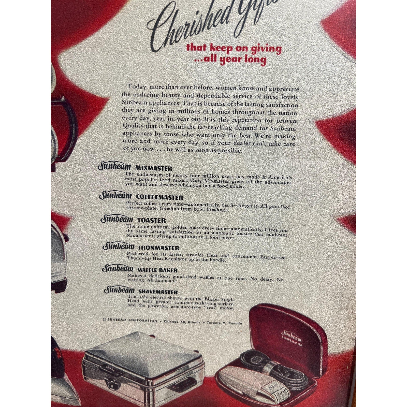 1949 Vintage Framed Sunbeam Christmas Advertisement