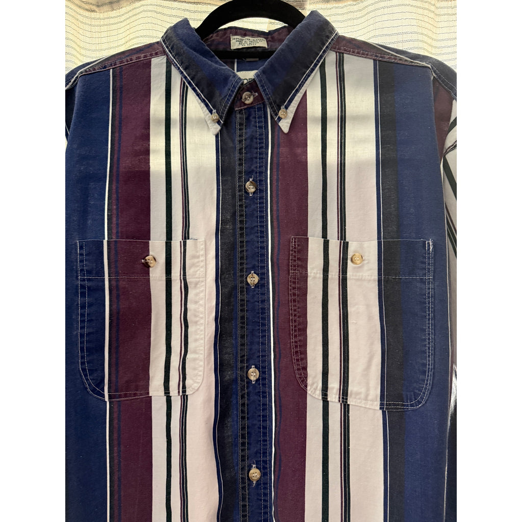 90s Campus 100% Cotton Striped Oxford Shirt | XL