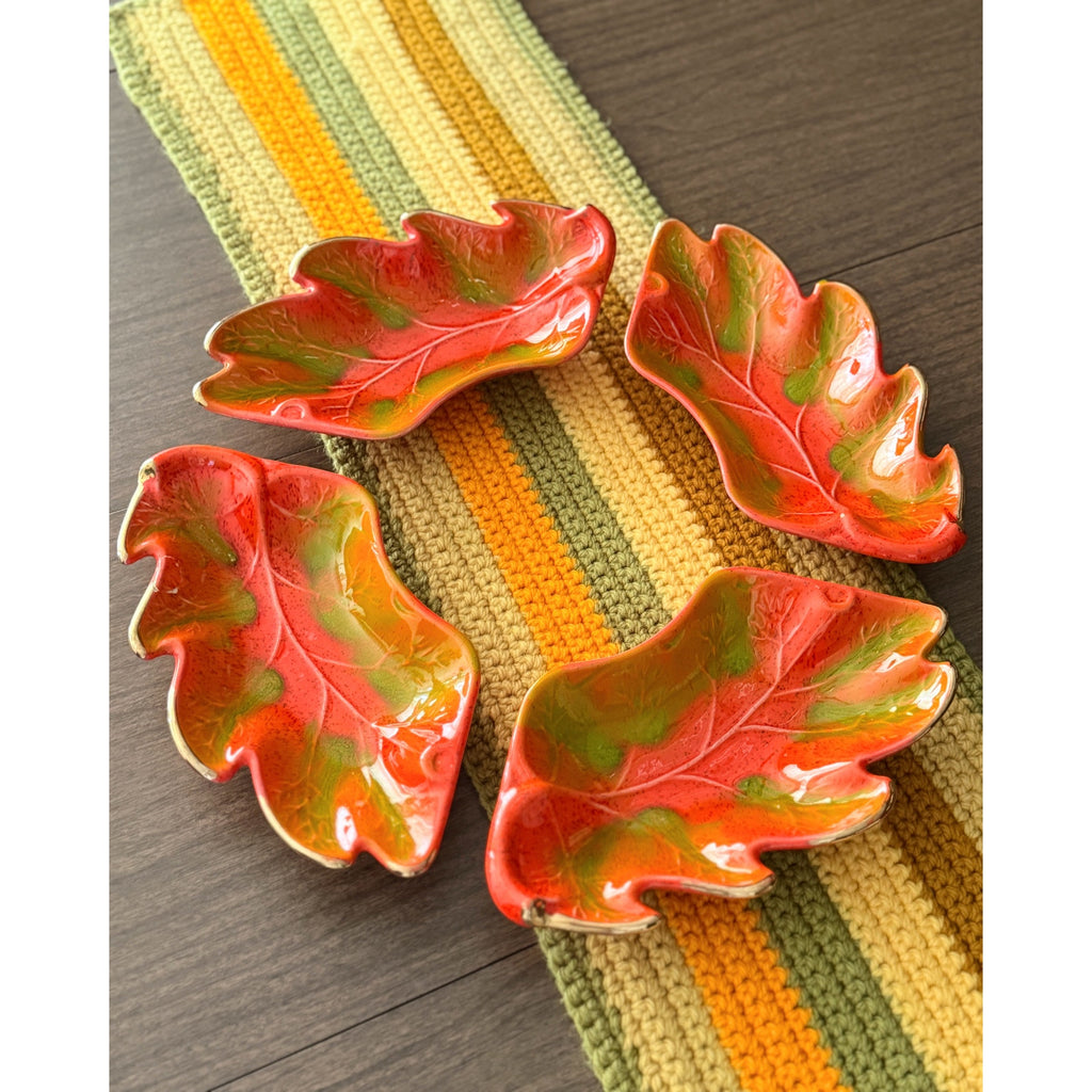 Vintage California Pottery Autumn Leaves Ceramic Snack Tray Set of 4
