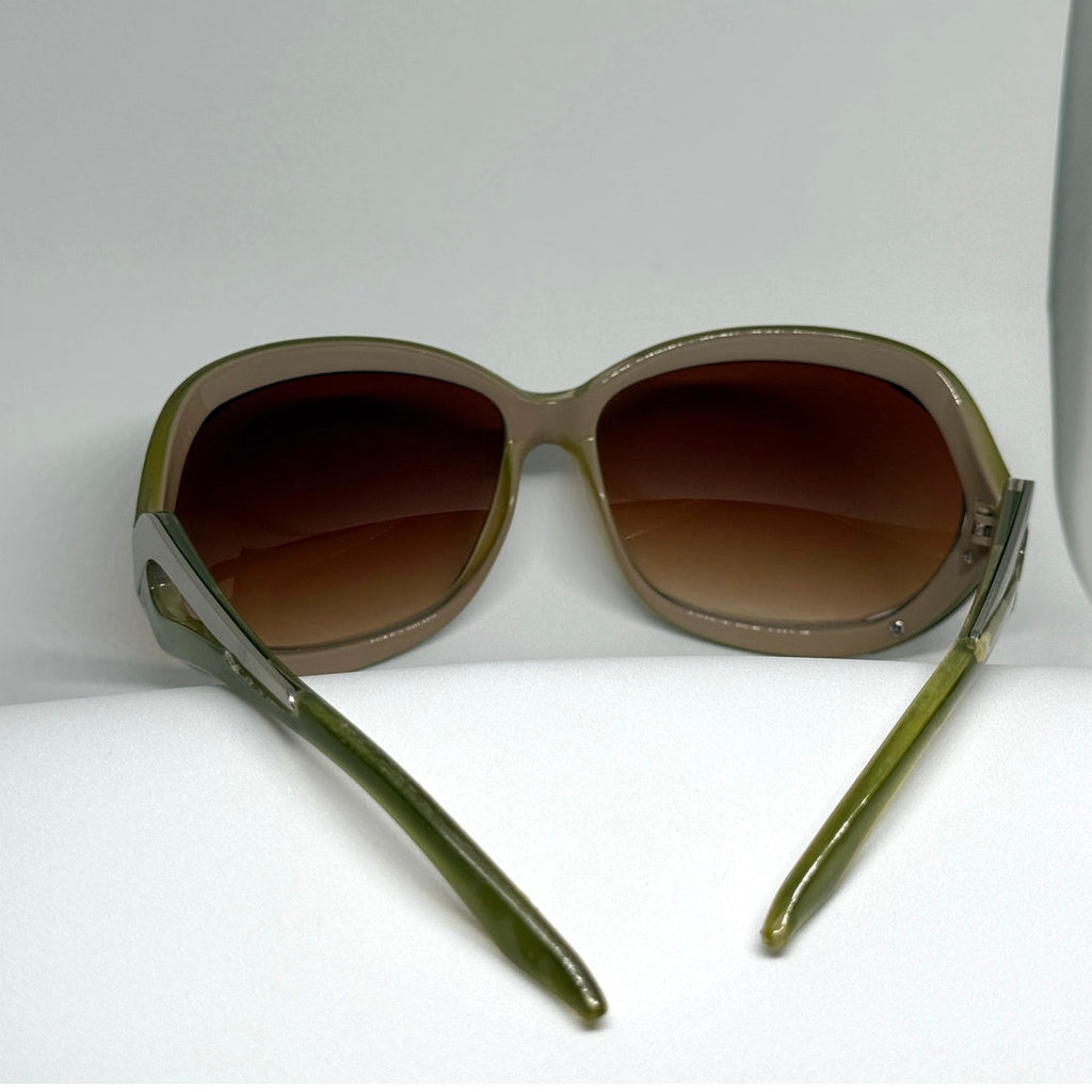 Vintage Oversize Green & Silver Sunglasses