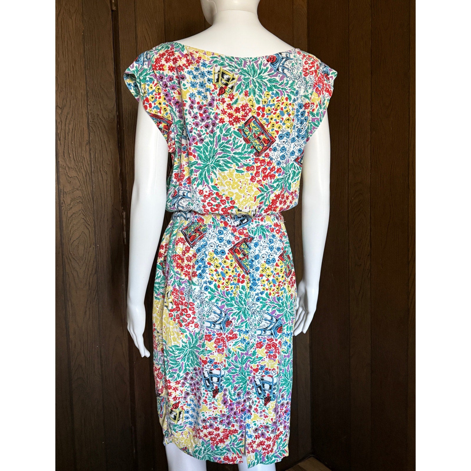1980s Drop Waist Paris Blues Tropical Print Dress | XS 26W