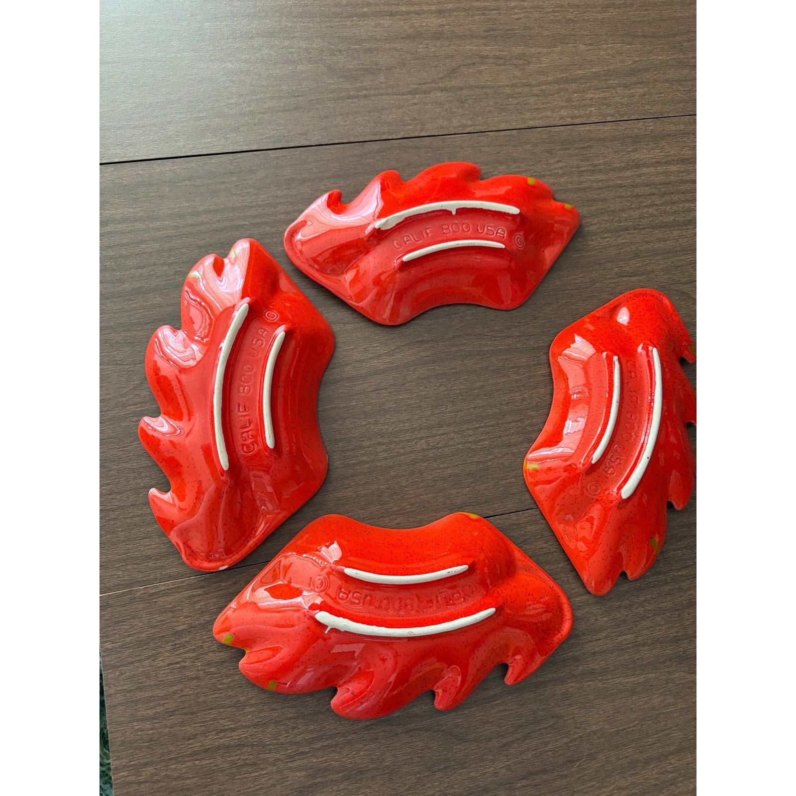 Vintage California Pottery Autumn Leaves Ceramic Snack Tray Set of 4