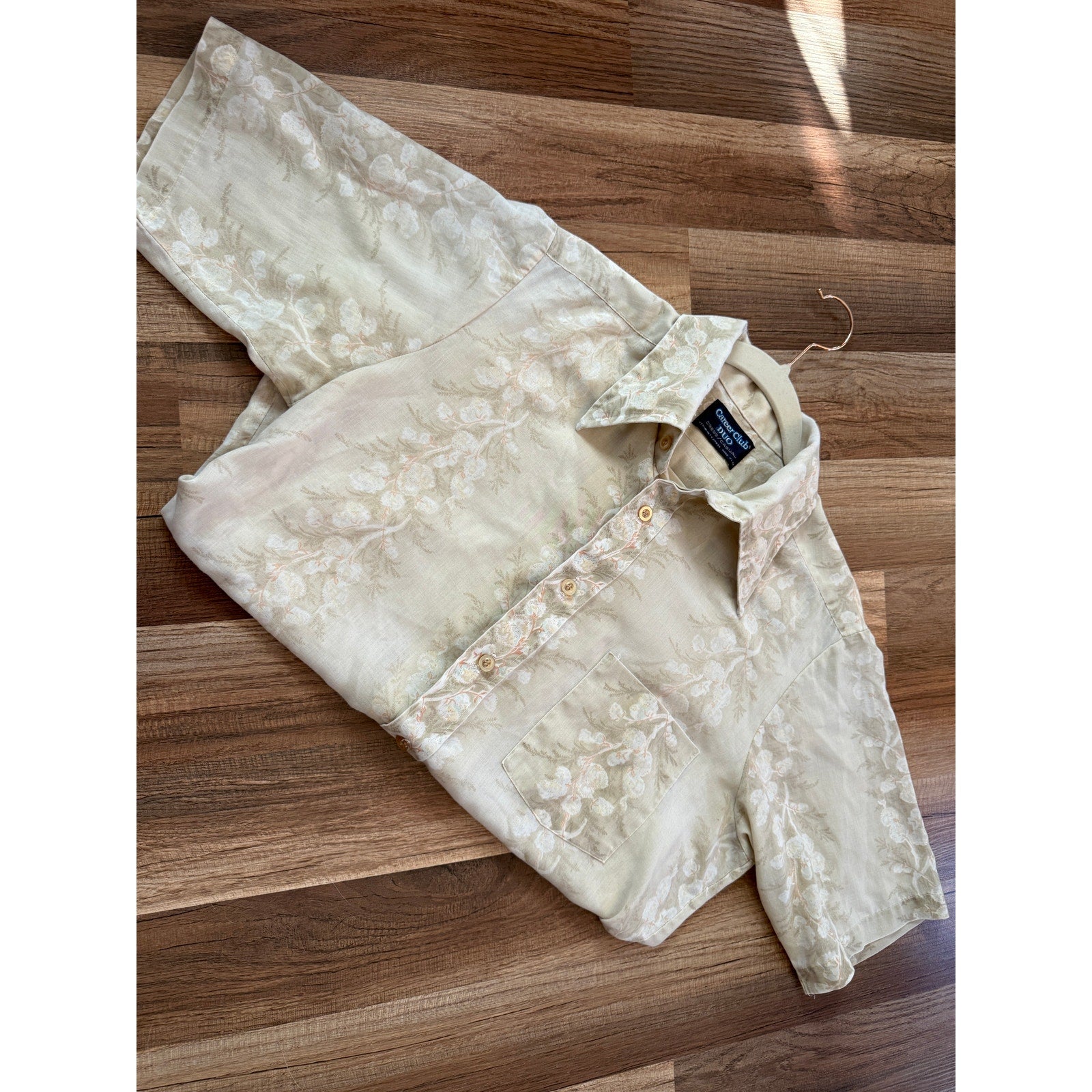 1970s Men's Beige Tropical Hawaiian Shirt | Career Club Duo | M/L