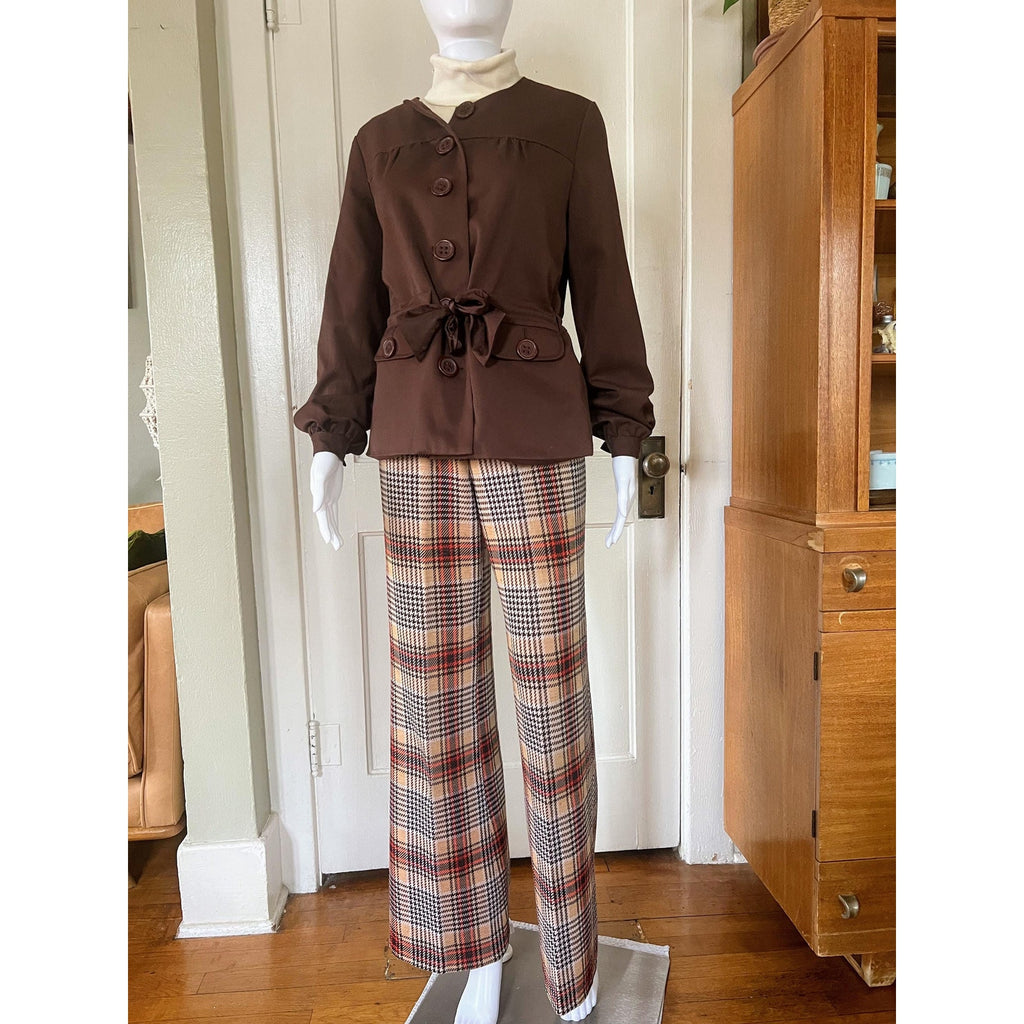 60s/70s JG Hook Brown Tie-Waist Collarless Blazer | Size 8