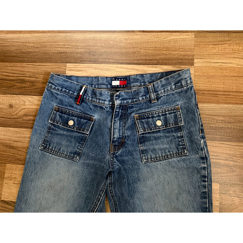 Y2K Tommy Hilfiger Faded Blue Jeans | Low Rise Bootcut Back-Pocketless | 32" Waist