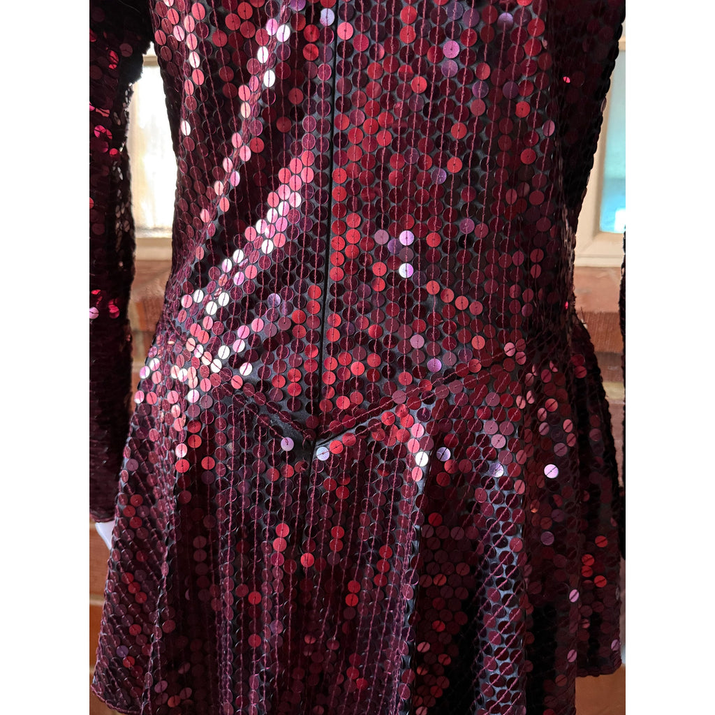 80s Oleg Cassini Maroon Sequin Drop Waist Peplum Party Dress | Size 6 - 8