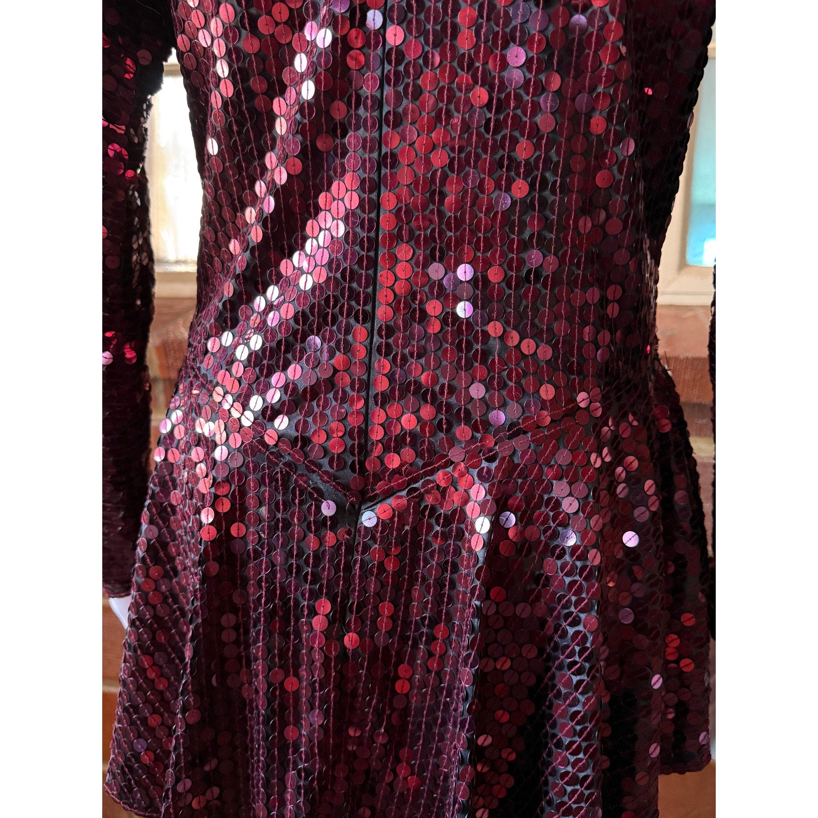 80s Oleg Cassini Maroon Sequin Drop Waist Peplum Party Dress | Size 6 - 8