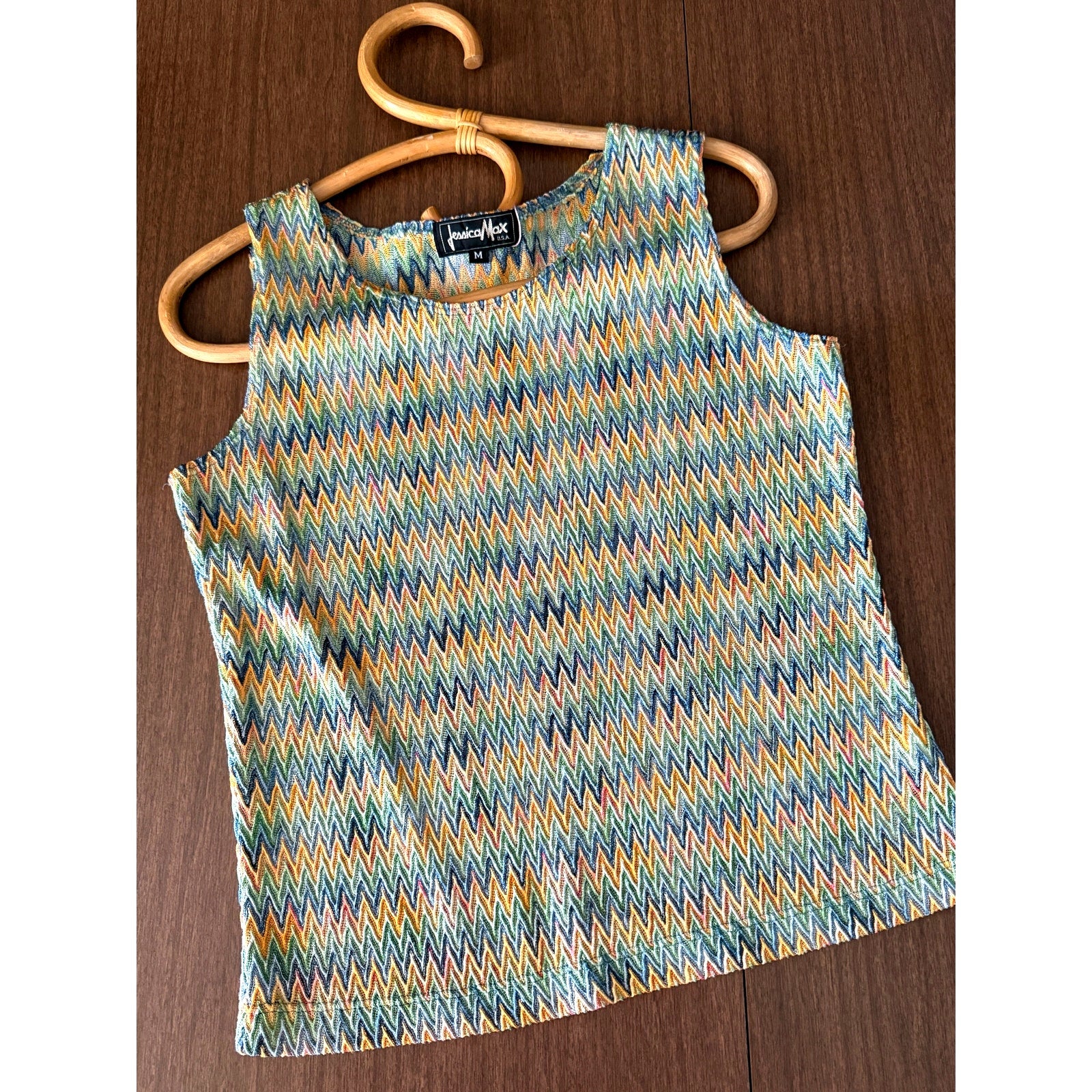 1990s/Y2k Jessica Max Plisse Chevron Pastel Tank Top - Size M