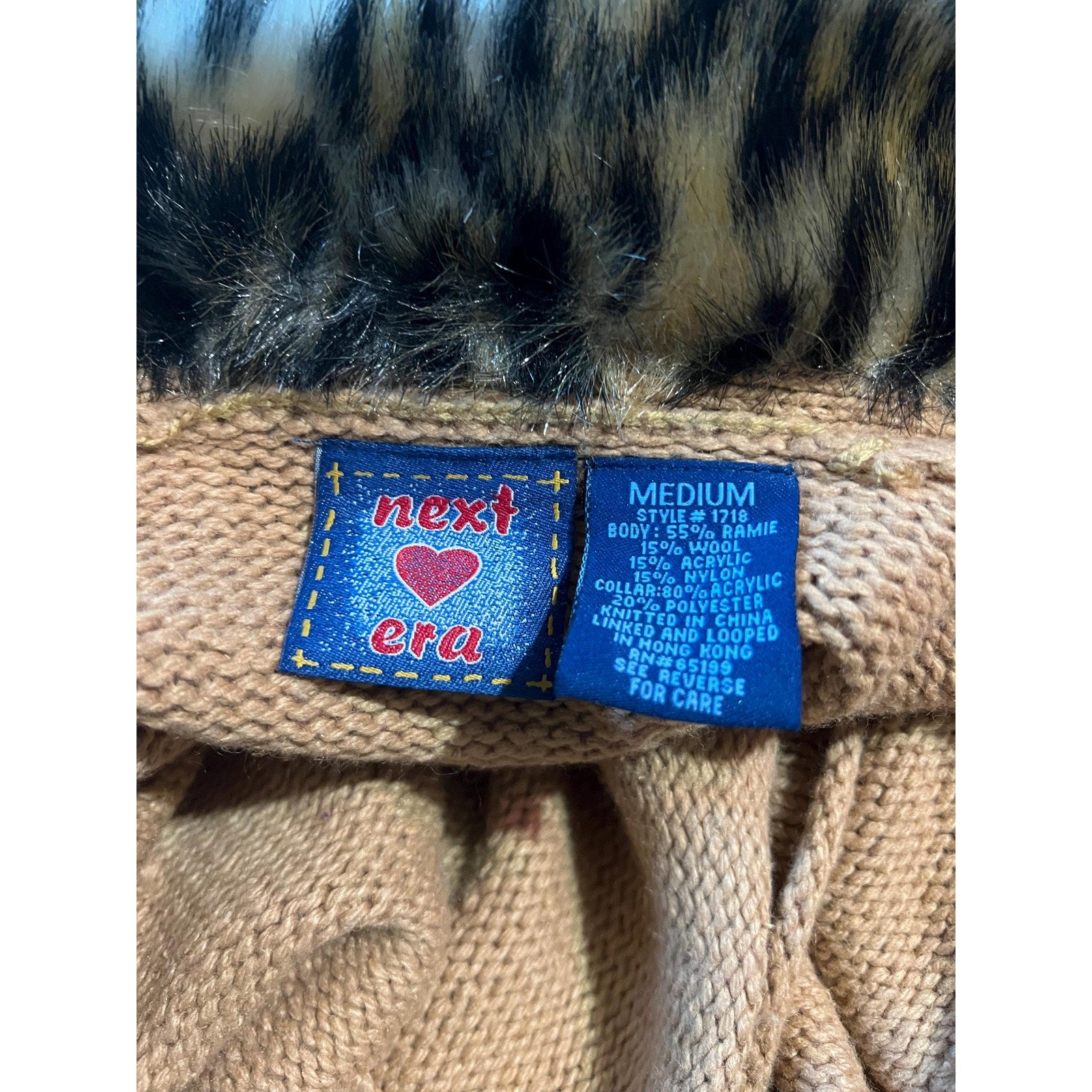 90s Vintage Leopard Print Faux Fur Collar Wrap Cardigan