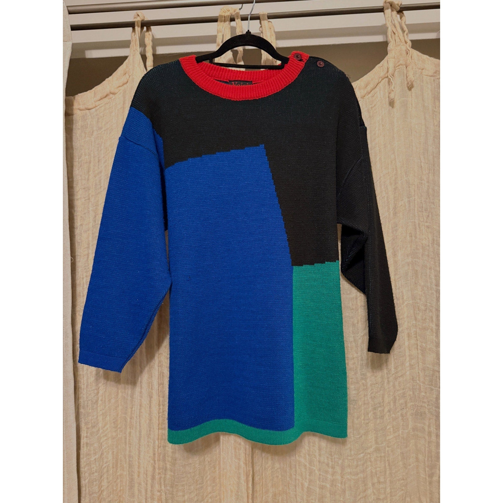 80s Voici Paris Colorblock Abstract Oversize Sweater | Size M