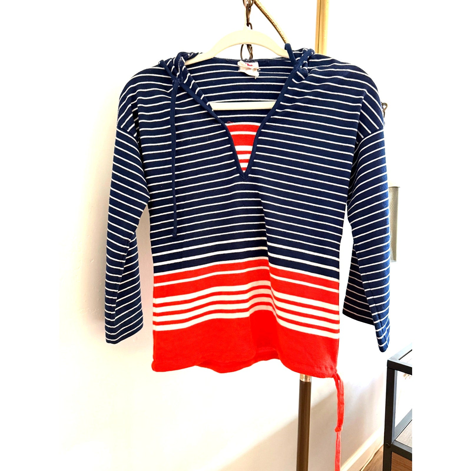 1970s The Red Eye Hooded Sailor Shirt | Quarter Sleeve | Striped