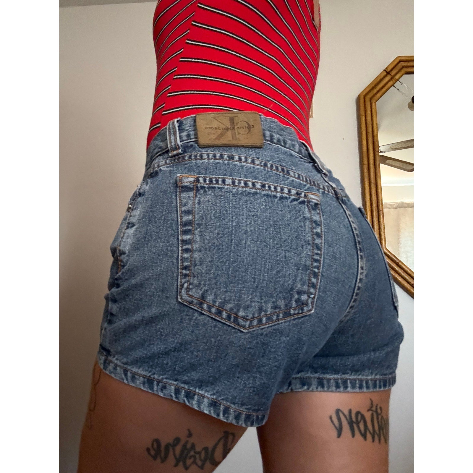 Vintage 90s Calvin Klein 5 Pocket Denim Shorts | Double Stone Wash | Size 3
