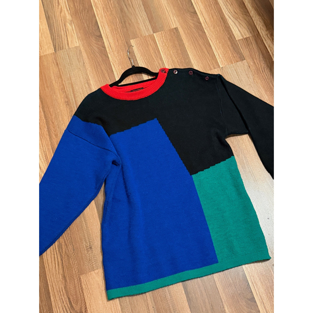 80s Voici Paris Colorblock Abstract Oversize Sweater | Size M