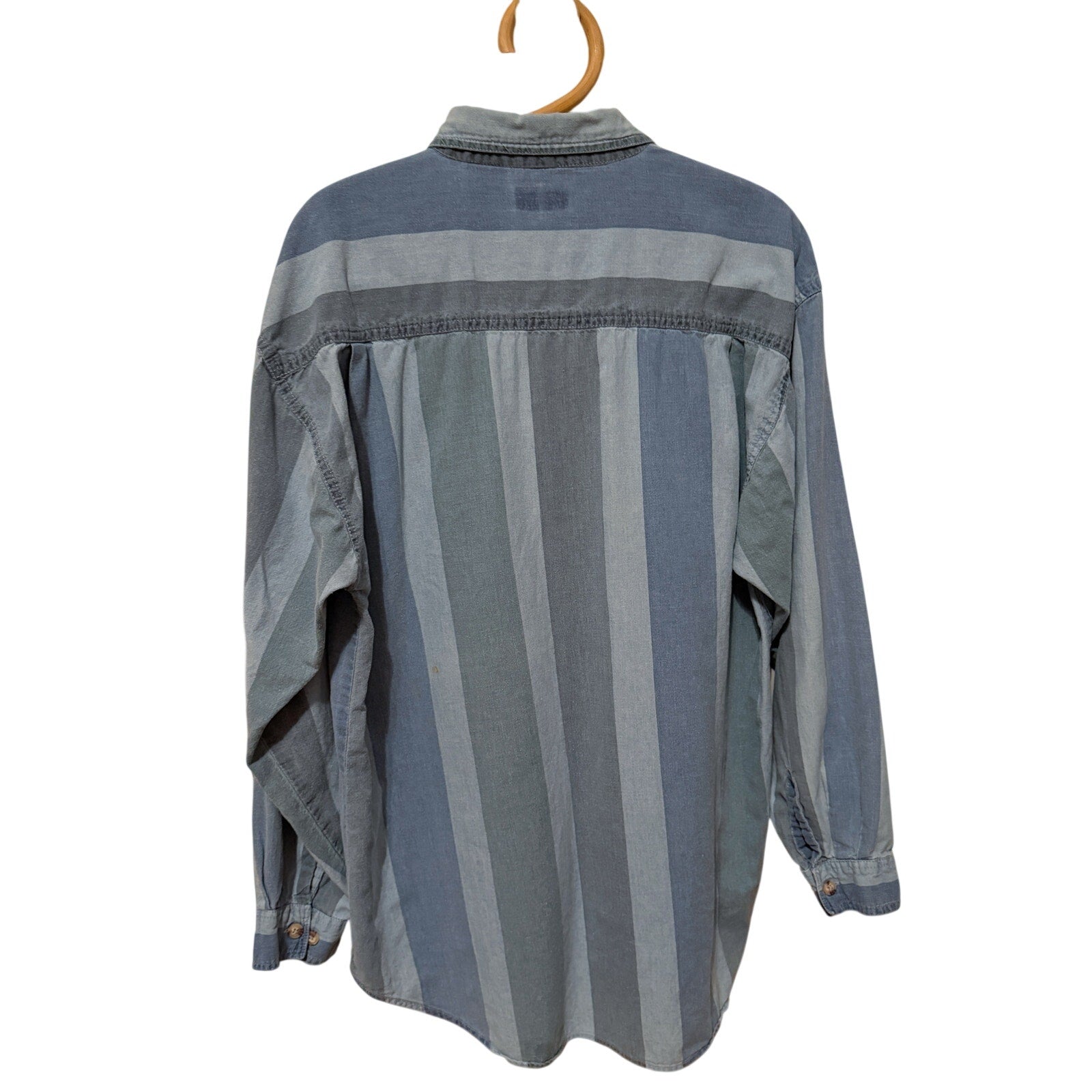 1990s Ash Creek Faded Denim Striped Button Up Shirt - Men's Large