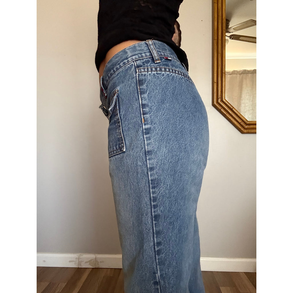 Y2K Tommy Hilfiger Faded Blue Jeans | Low Rise Bootcut Back-Pocketless | 32" Waist