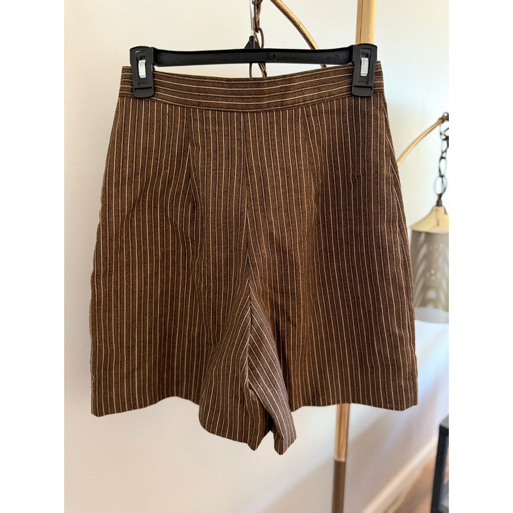 1980s Brown Pinstripe Wrap Skort | Ellen Ashley | Size Small Small