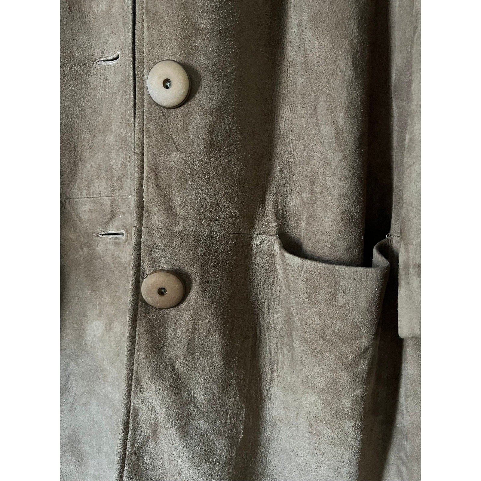 60s Long Suede Buttoned Coat with Mink Fur Collar